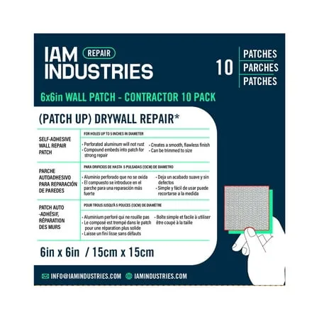 IAM Industries Drywall Repair 10 Pieces 6 Inch Self Adhesive Aluminum Mesh Dry Wall Hole Repair (10 Patches)