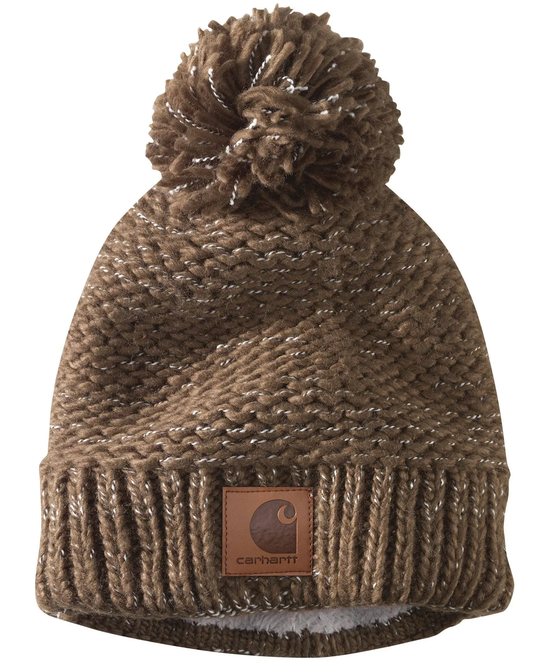 Women's Carhartt Rib Knit Sherpa-Lined Pom-Pom Beanie Coffee