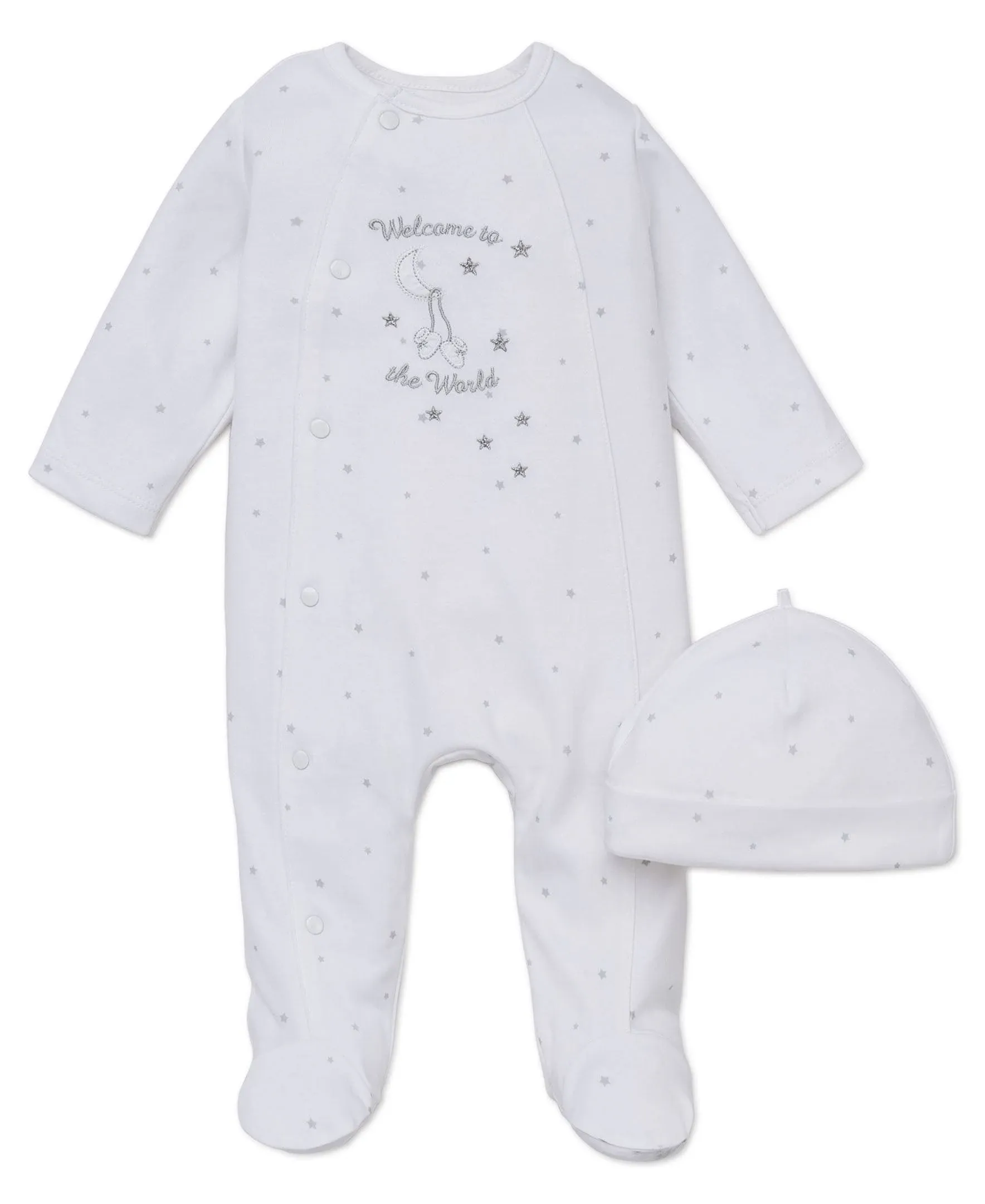 Little Me White 2-Piece Welcome to The World Footie Set