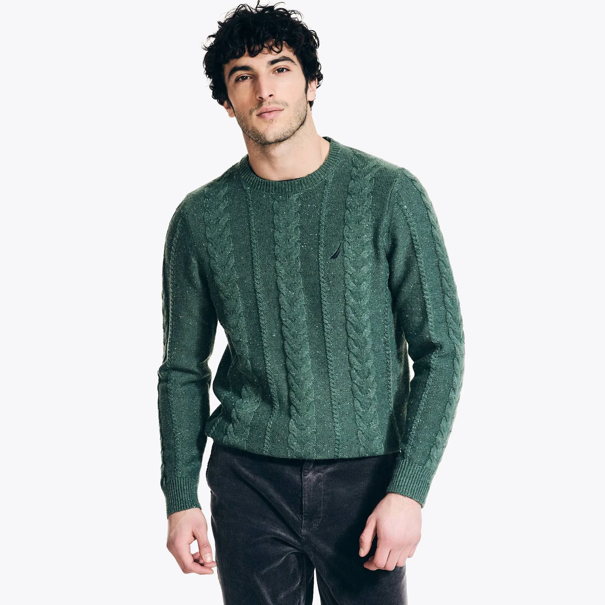 Nautica Men's Sustainably Crafted Cable-Knit Crewneck Sweater