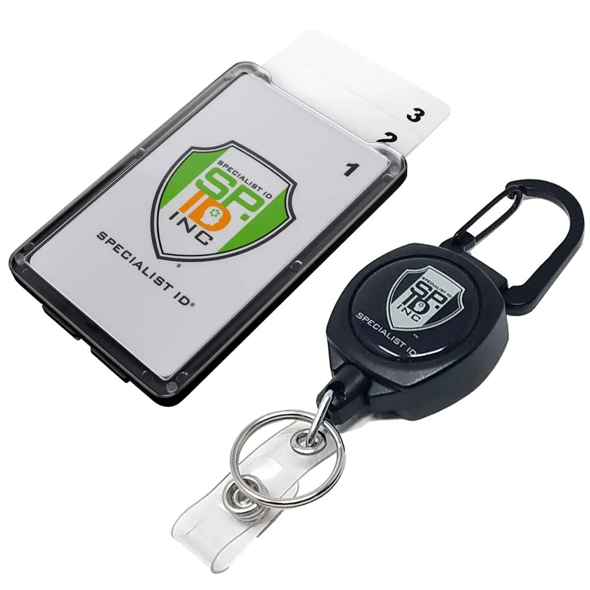 Super Heavy Duty Sidekick Retractable Badge and Key Reel - Carabiner Clip - with Three Card ID Badge Holder (Holds 3 I'd Badges) by Specialist ID