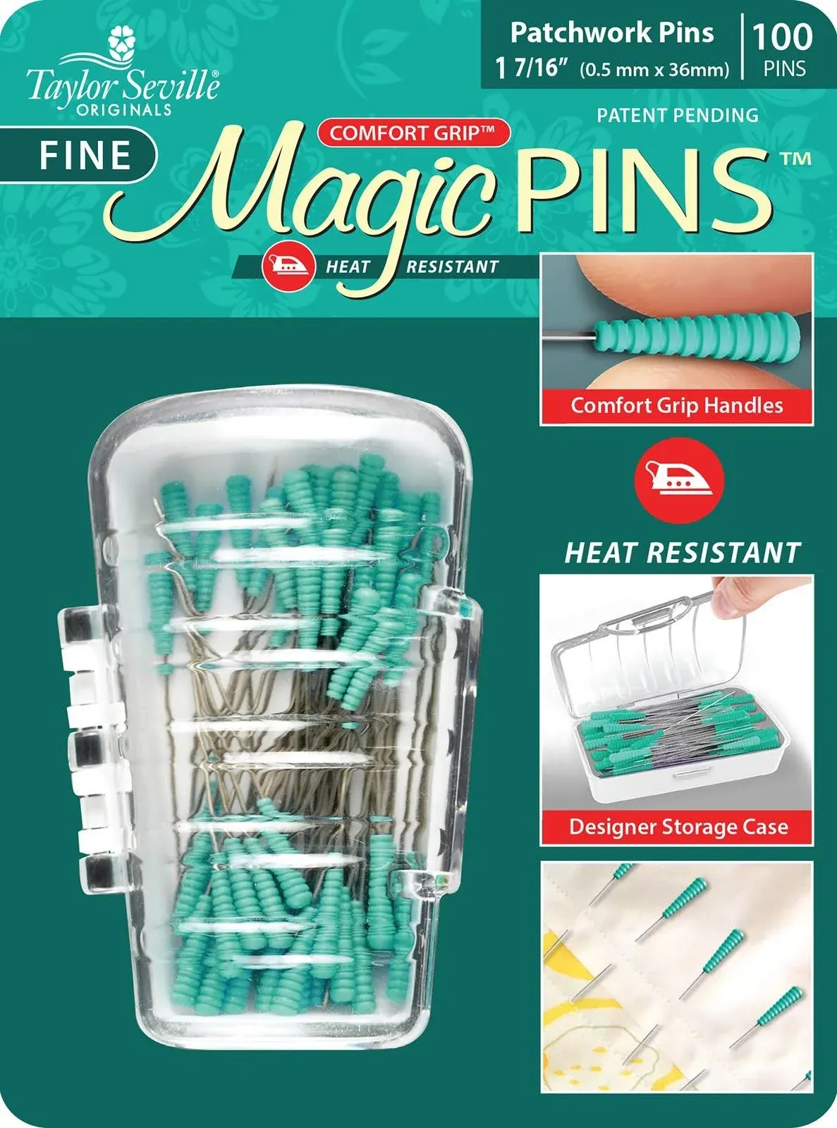 Taylor Seville Magic Pins - Patchwork Extra Fine-Green 100/Pkg