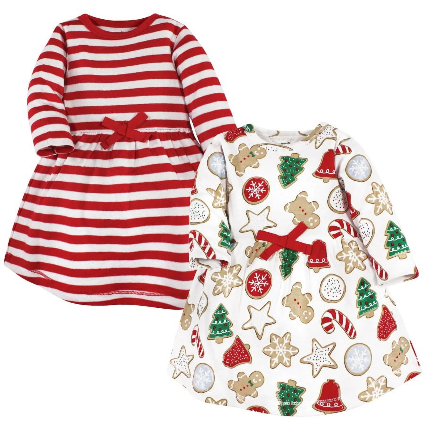 Touched by Nature Infant and Toddler Girl Organic Cotton Long-Sleeve Dresses, Christmas Cookies, 18-24 Months