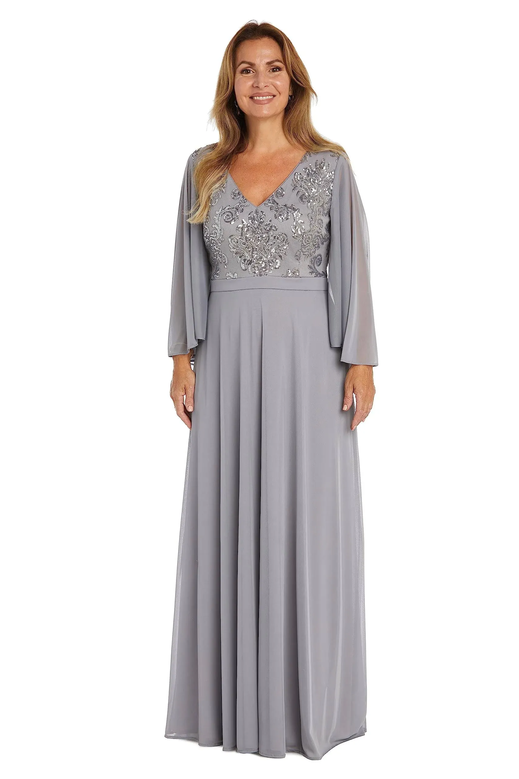 R&M Richards Women's Fleur De Lis Dress W/Sequined Bodice & Cape Sleeves