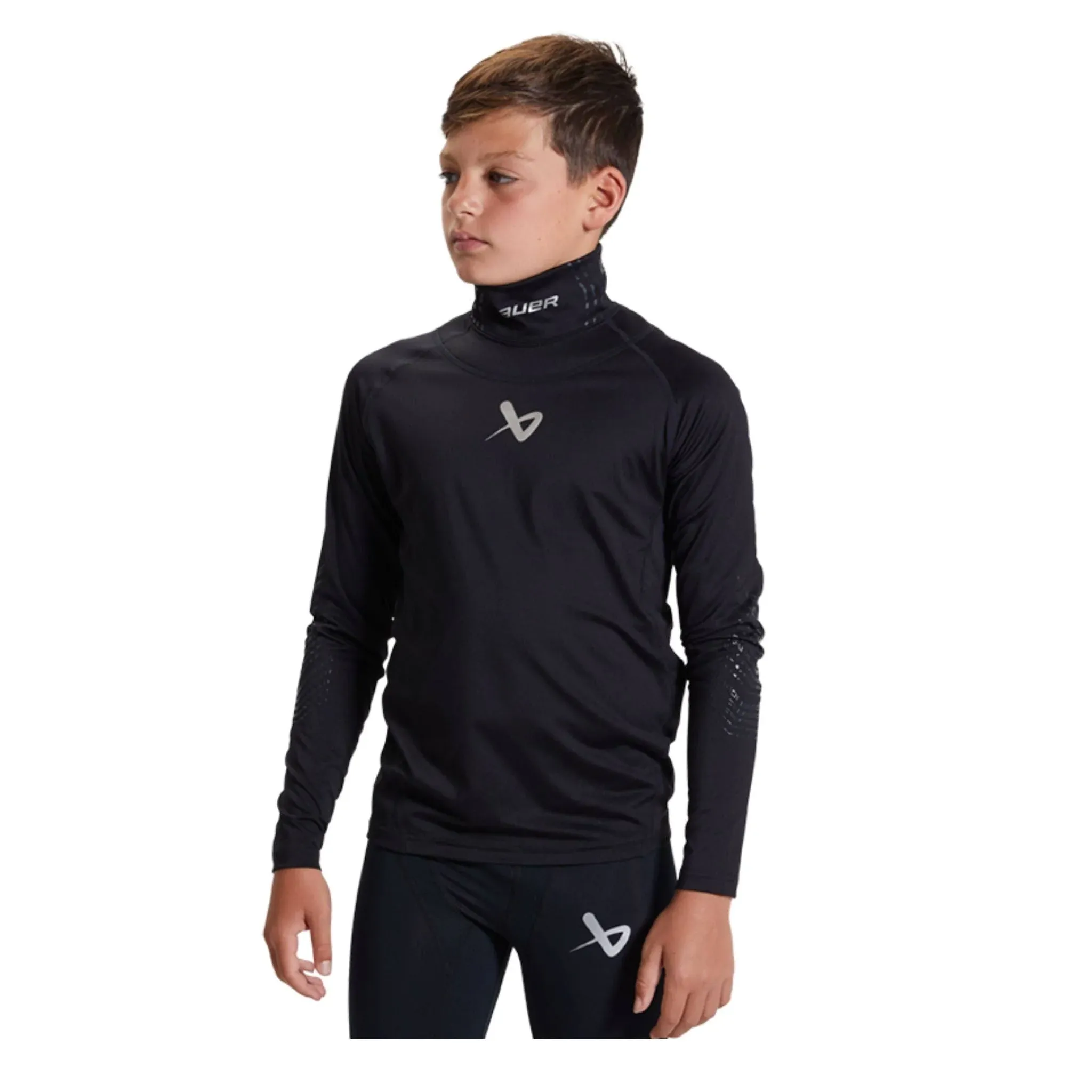 Bauer NeckProtect Long Sleeve Baselayer Top - Youth - Black - XS