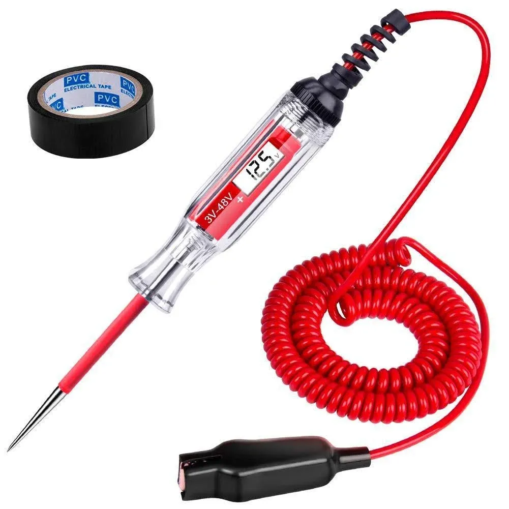 JASTIND Heavy Duty 3-48V Digital LCD Display Circuit Tester with 140 inch Extended Spring Wire,Car Truck Vehicles Low Voltage Tester,Automotive Test