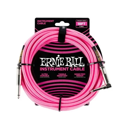 Ernie Ball 18' Braided Straight / Angle Instrument Cable - Neon Pink