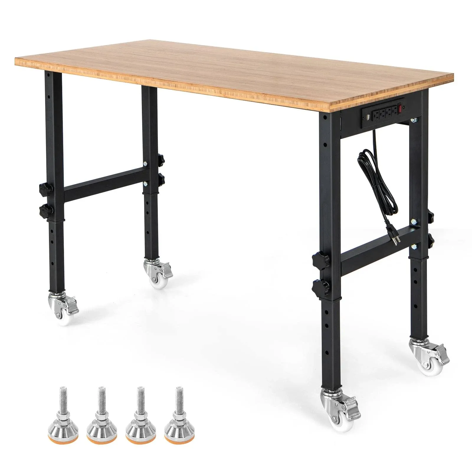 Costway 48 in. w x 24 in. D Adjustable Height Workbench Mobile Tool Bench with Bamboo Top