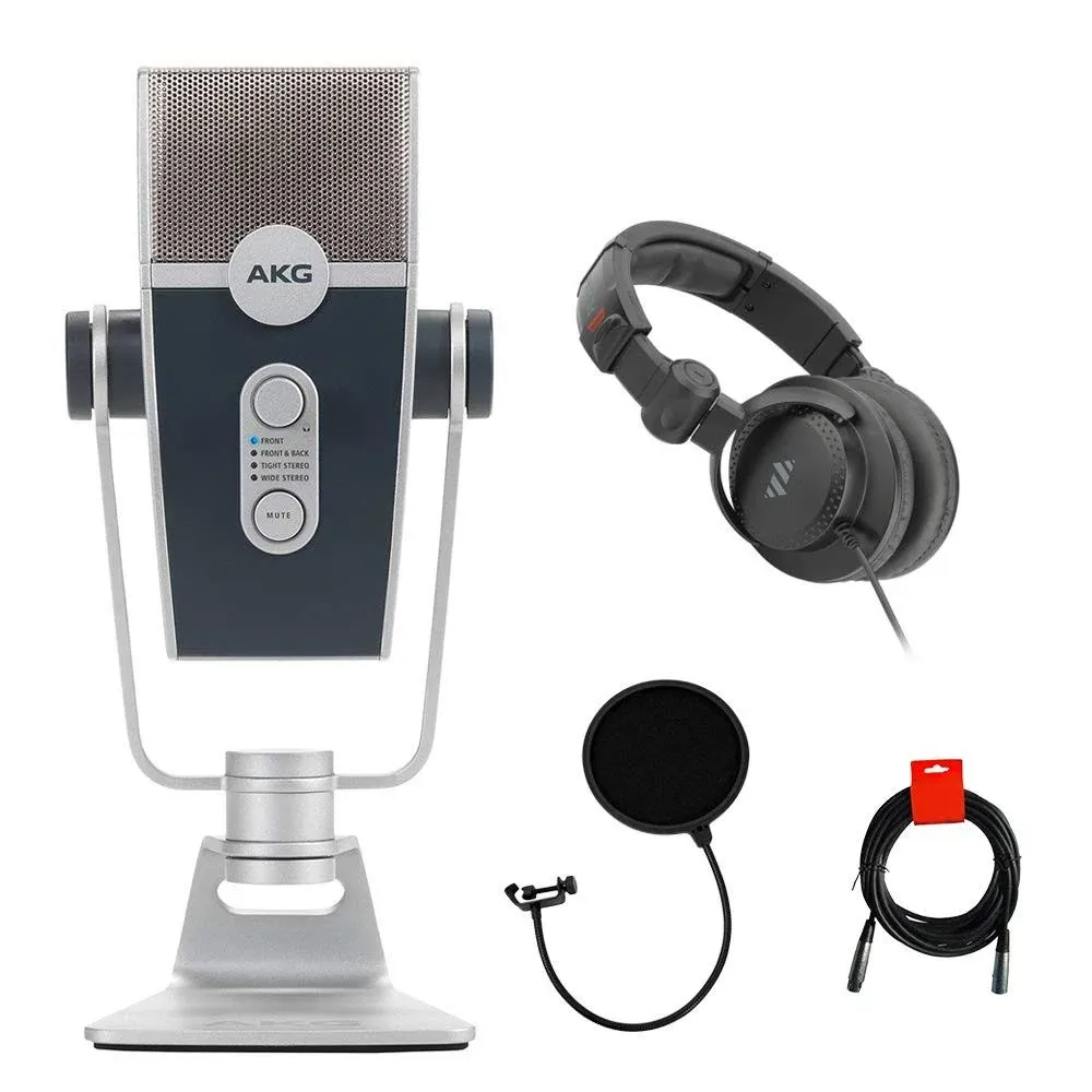 AKG Lyra Multipattern USB Condenser Microphone Bundle with Studio Monitor Headphones, Pop Filter & XLR Cable | Reverb