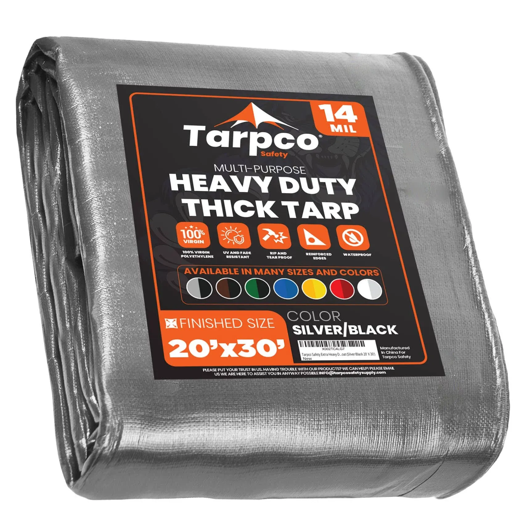 Tarpco Safety 20 ft. x 30 ft. Tarp, 14 mil, Silver/Black