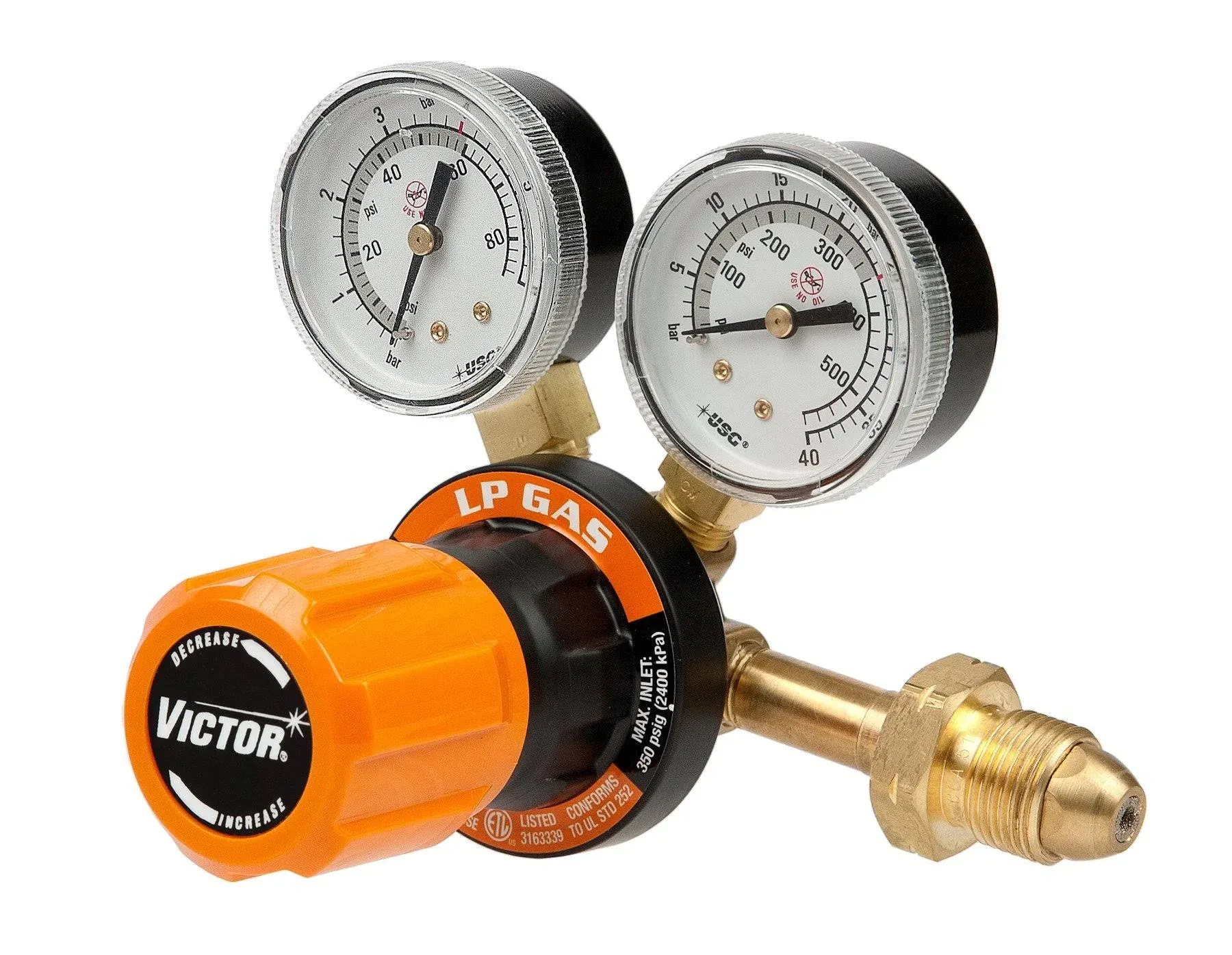 Victor Technologies 0781-9410 G250-60-510LP Medium Duty Single Stage L.P. Gas Regulator, 60 psig Delivery Range, CGA 510 Inlet Connection