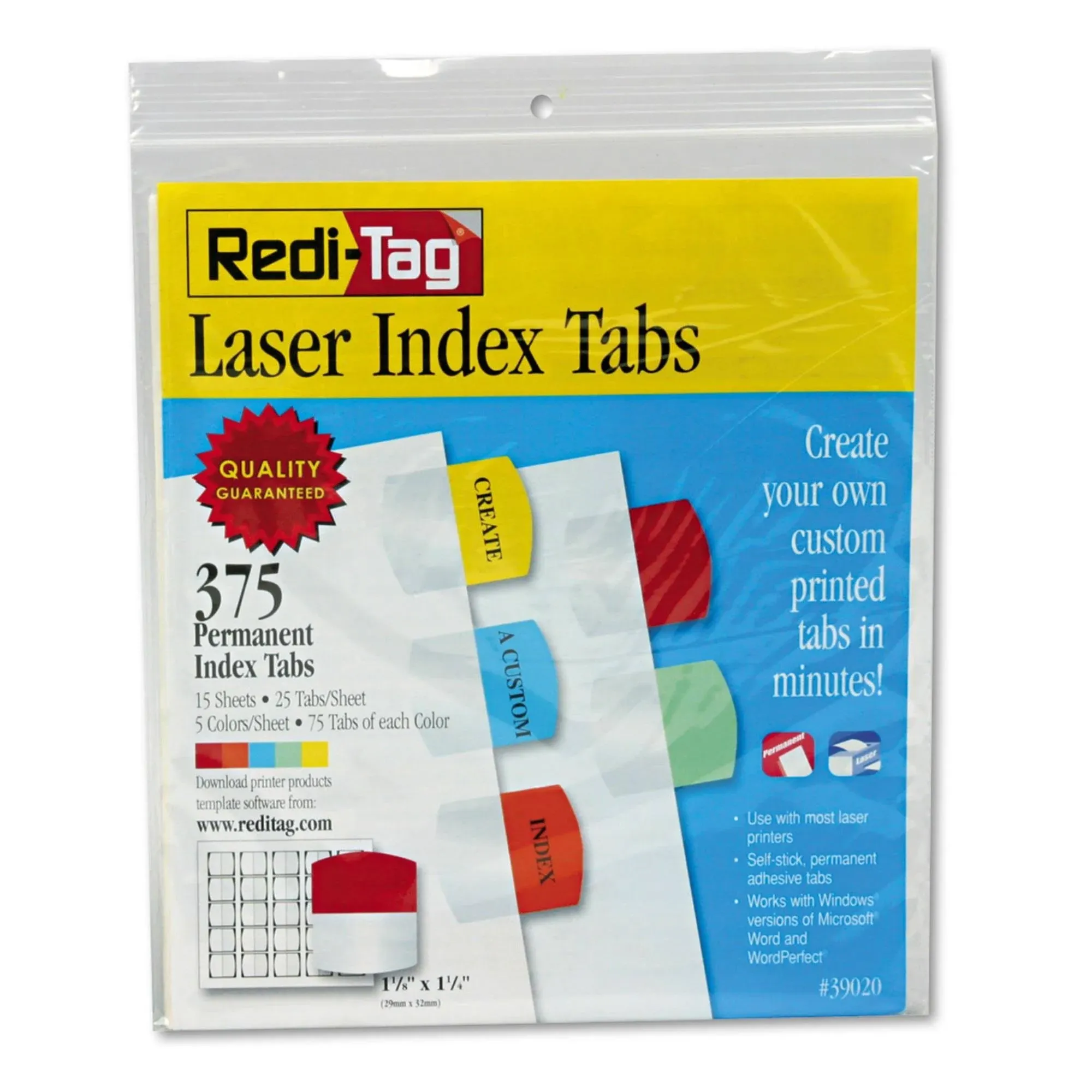 Redi-tag, RTG39020, Laser Printable Index Tabs, 375 / Pack