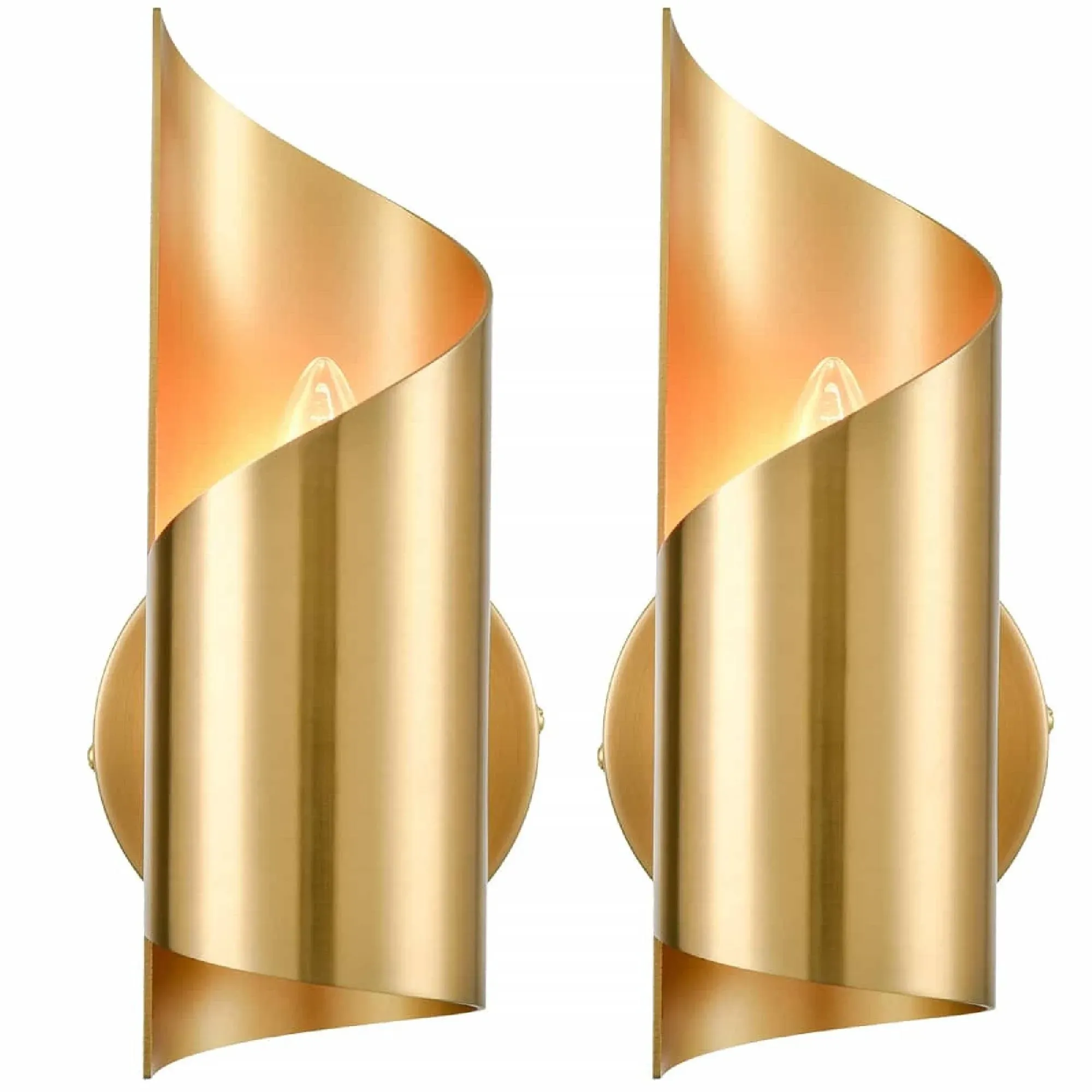 Gold Wall Sconces Set of Two Modern Streamline Brass Sconce Light 2-Light