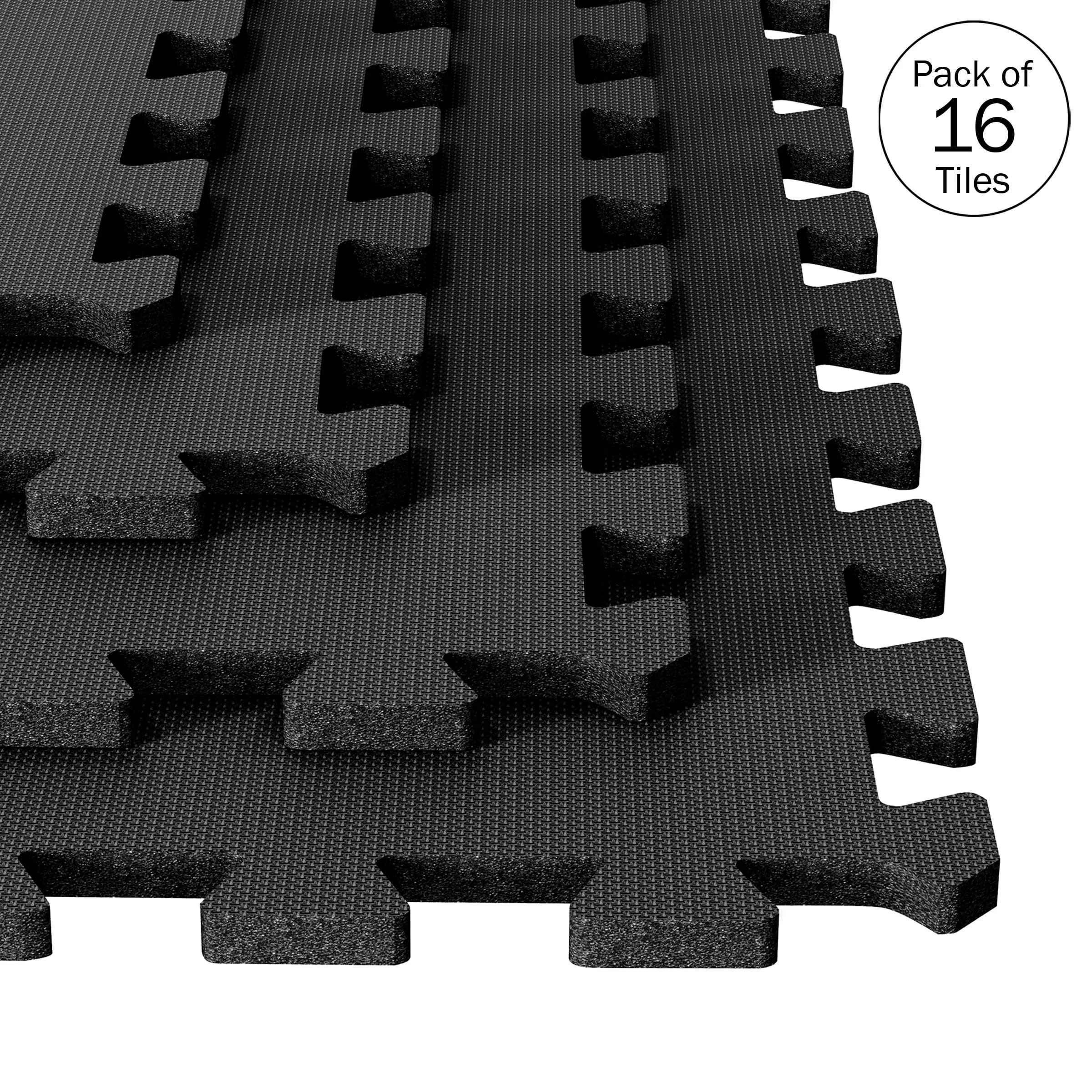 EVA Foam Mat Tiles 8-Pack - 32 SQ FT of Interlocking Padding for Garage, Playroom, or Gym Flooring - Workout Mat or Baby Playmat by Stalwart (Black)