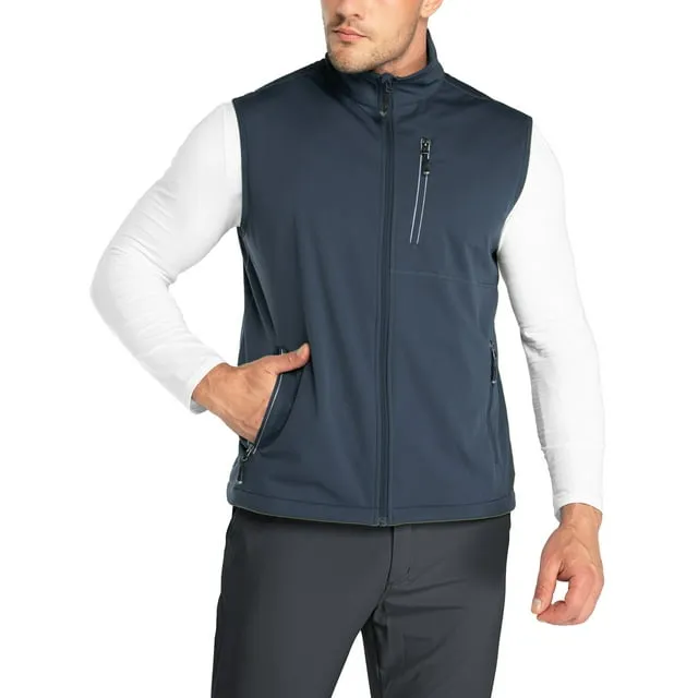 33 000ft Men s Windproof Lightweight Golf Vest Outerwear with Pockets Softshell Sleeveless Jacket for Running Hiking Sports Blue Medium