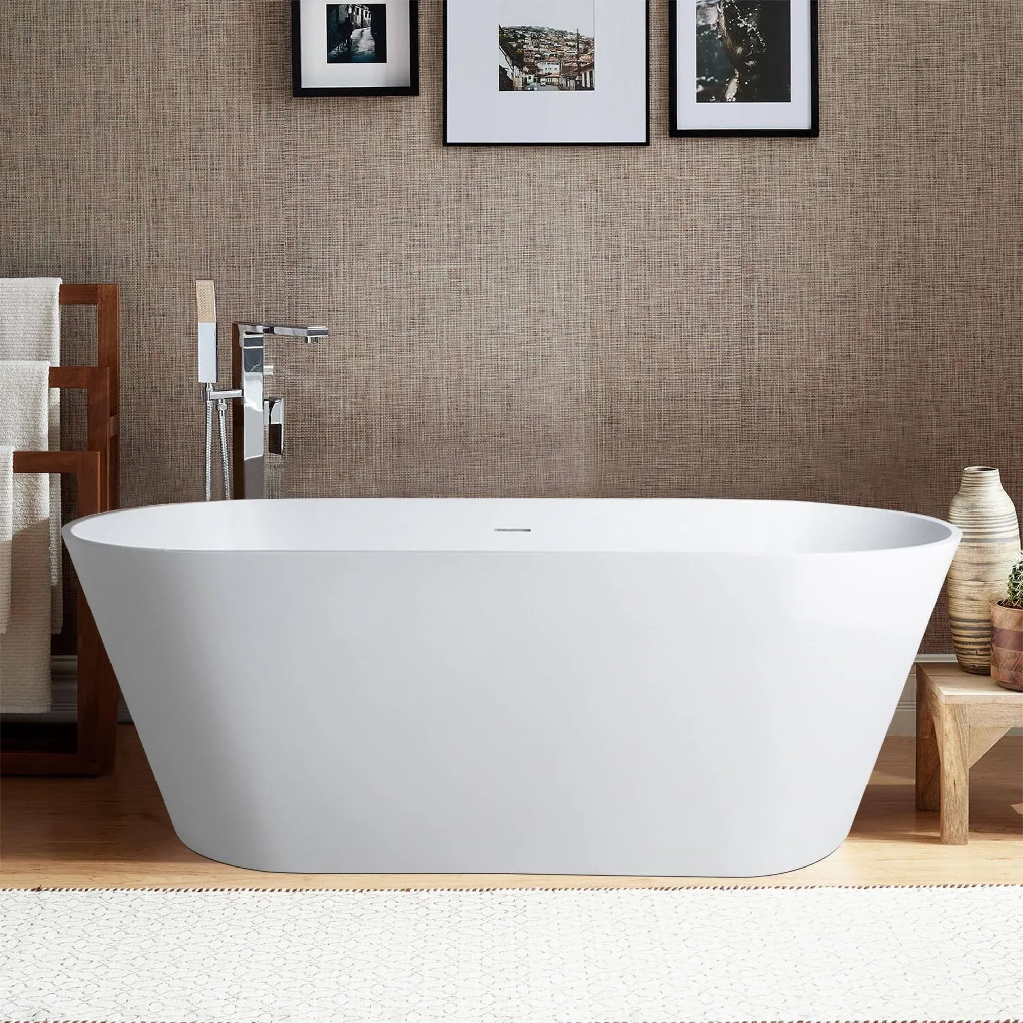 Vanity Art Freestanding Solid Surface Resin Glossy Bathtub - VA6912-GS