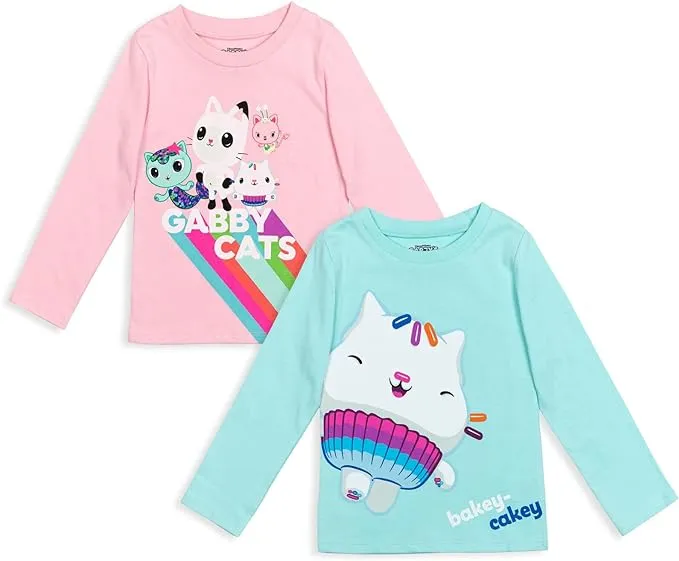 DREAMWORKS GABBY'S DOLLHOUSE Mercat Cakey Cat Kitty Fairy Pandy Paws Girls 2 Pack T-Shirts Toddler to Little Kid