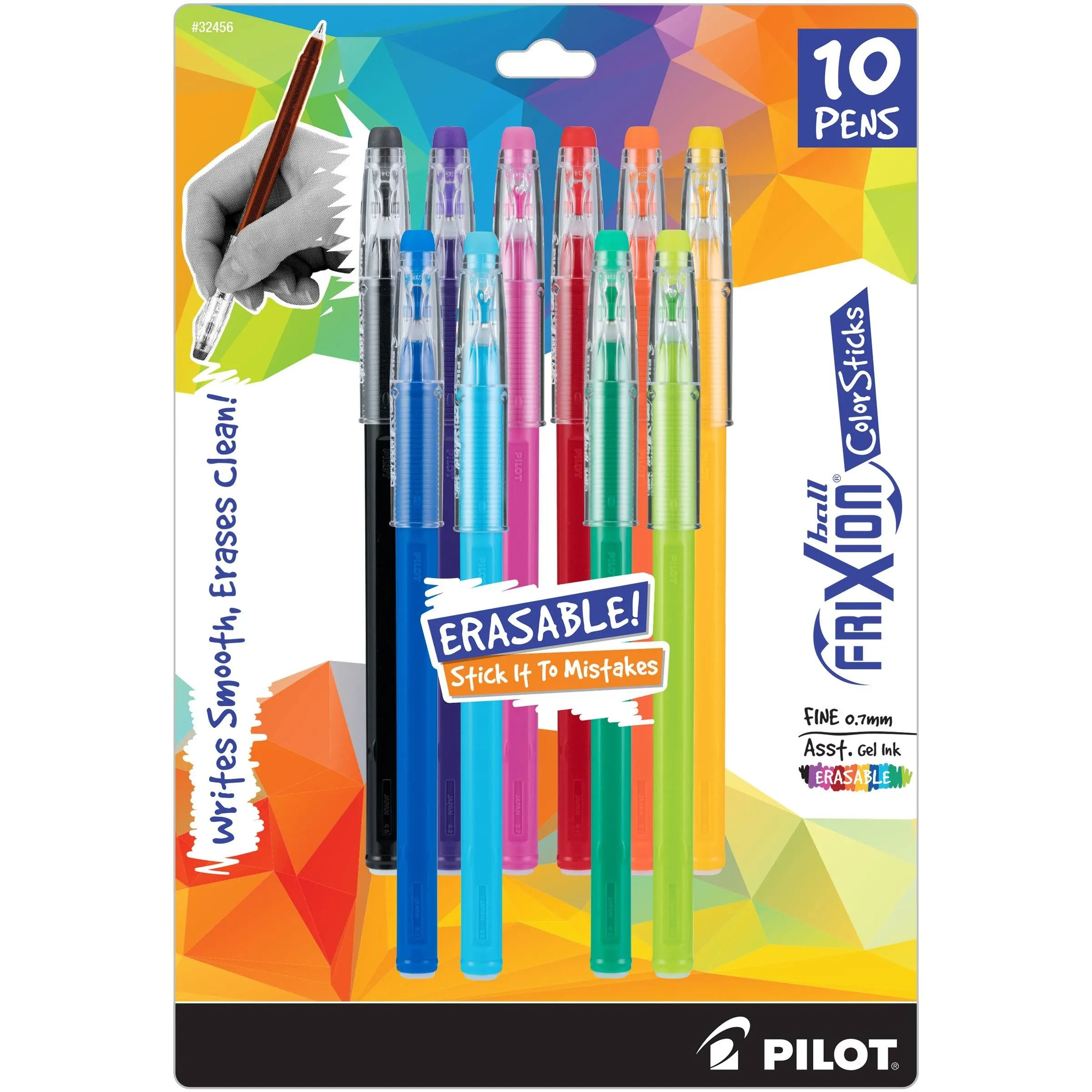 Pilot, FriXion ColorSticks Erasable Gel Ink Pens, Fine Point 0.7 mm, Tub of 36, Assorted Colors