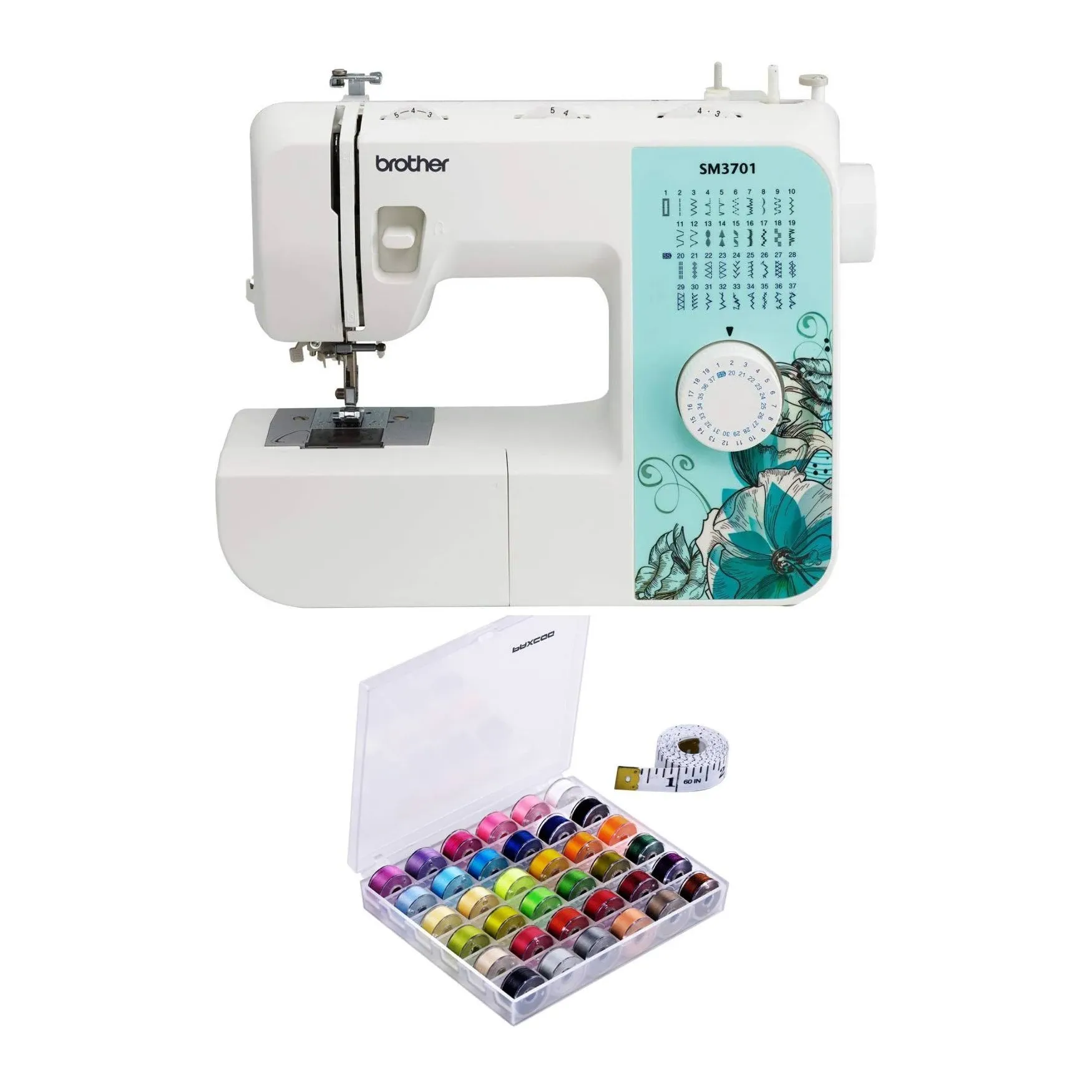 Brother Sm3701 37-Stitch Sewing Machine with Bobbins and Sewing Threads Set