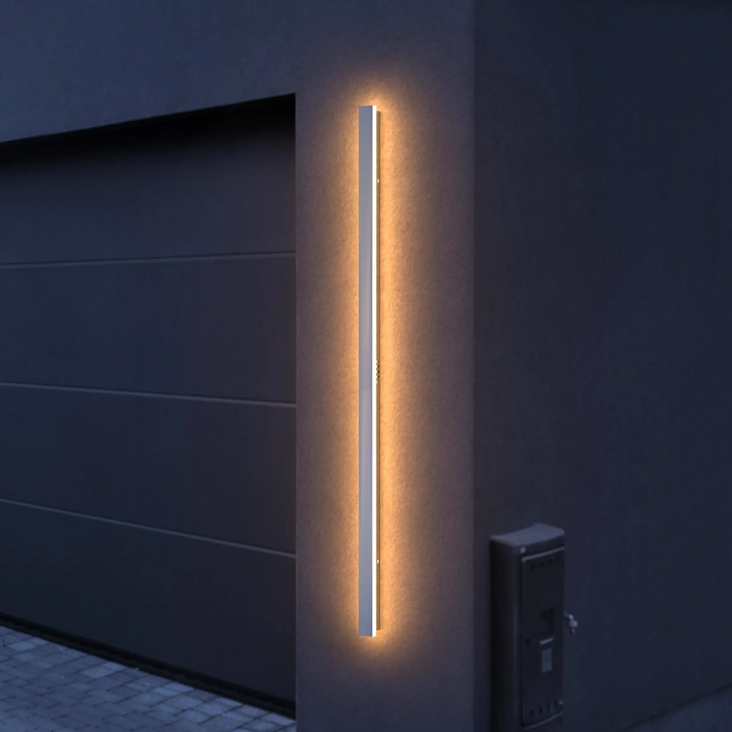 Outdoor Modern Metallic Wall Light LED Wall Sconce Fixture Rectangular - 3000K - IP65 Anti Rust (Silver, 60 Inches)