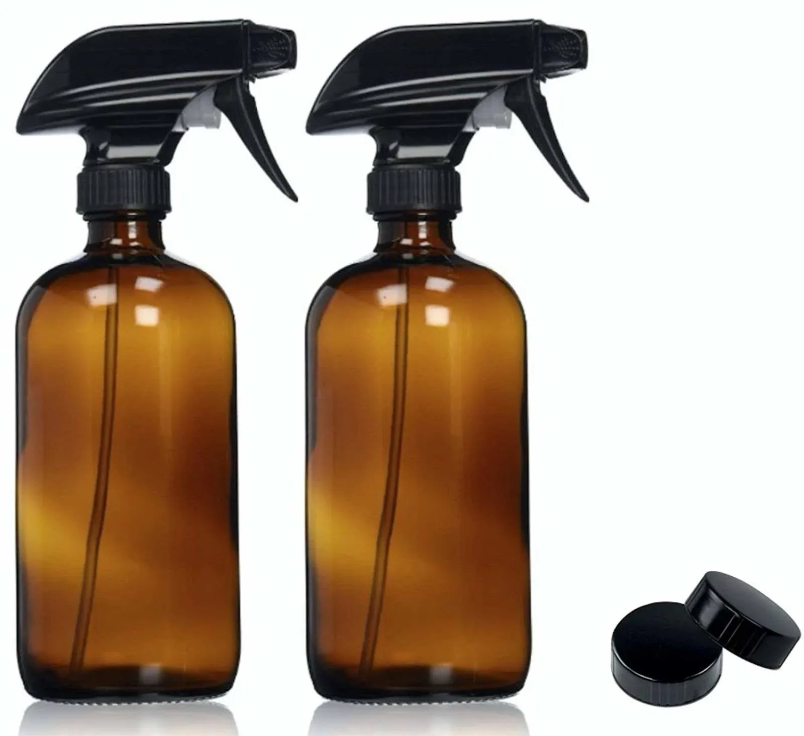 Empty Amber Glass Spray Bottles with Labels 2 Pack - 16oz Refillable