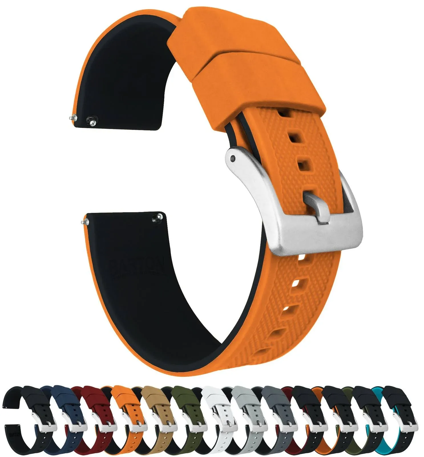 Barton Watch Bands Pumpkin Orange Top Black Bottom Elite Silicone Watch Band Stainless Steel / 22mm