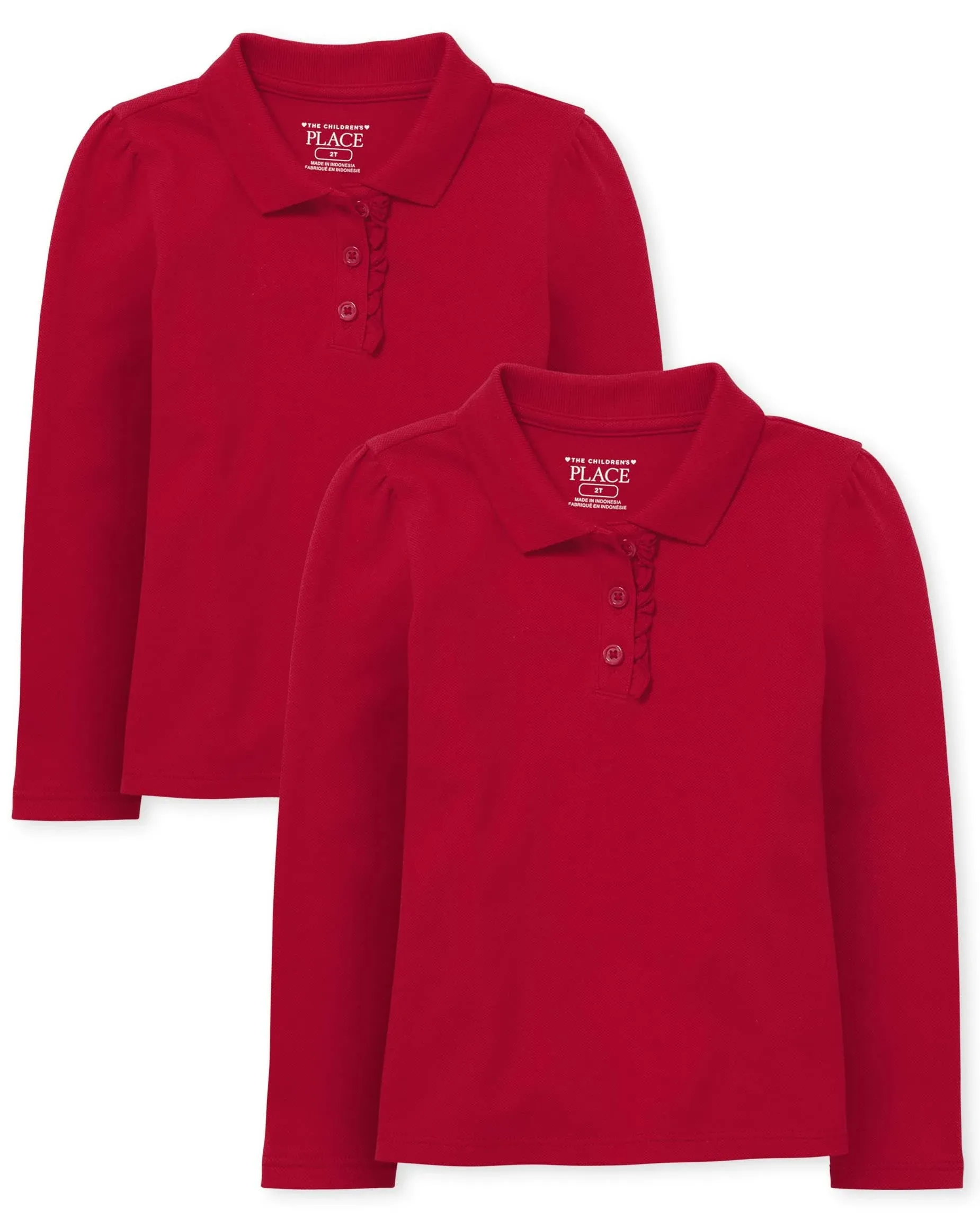 Toddler Girls Uniform Ruffle Pique Polo 2-Pack - Red