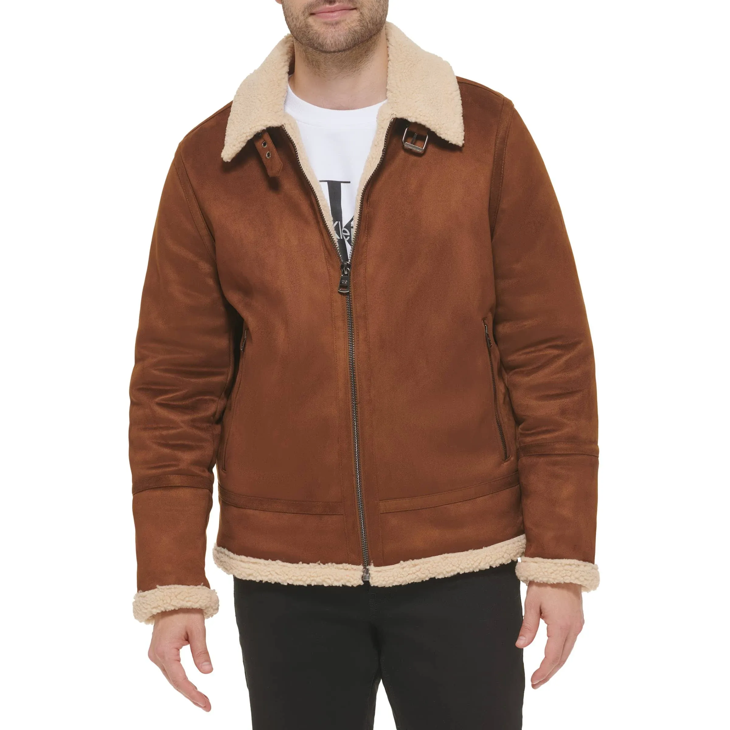 Calvin Klein Men's Faux-Shearling Jacket - Cognac