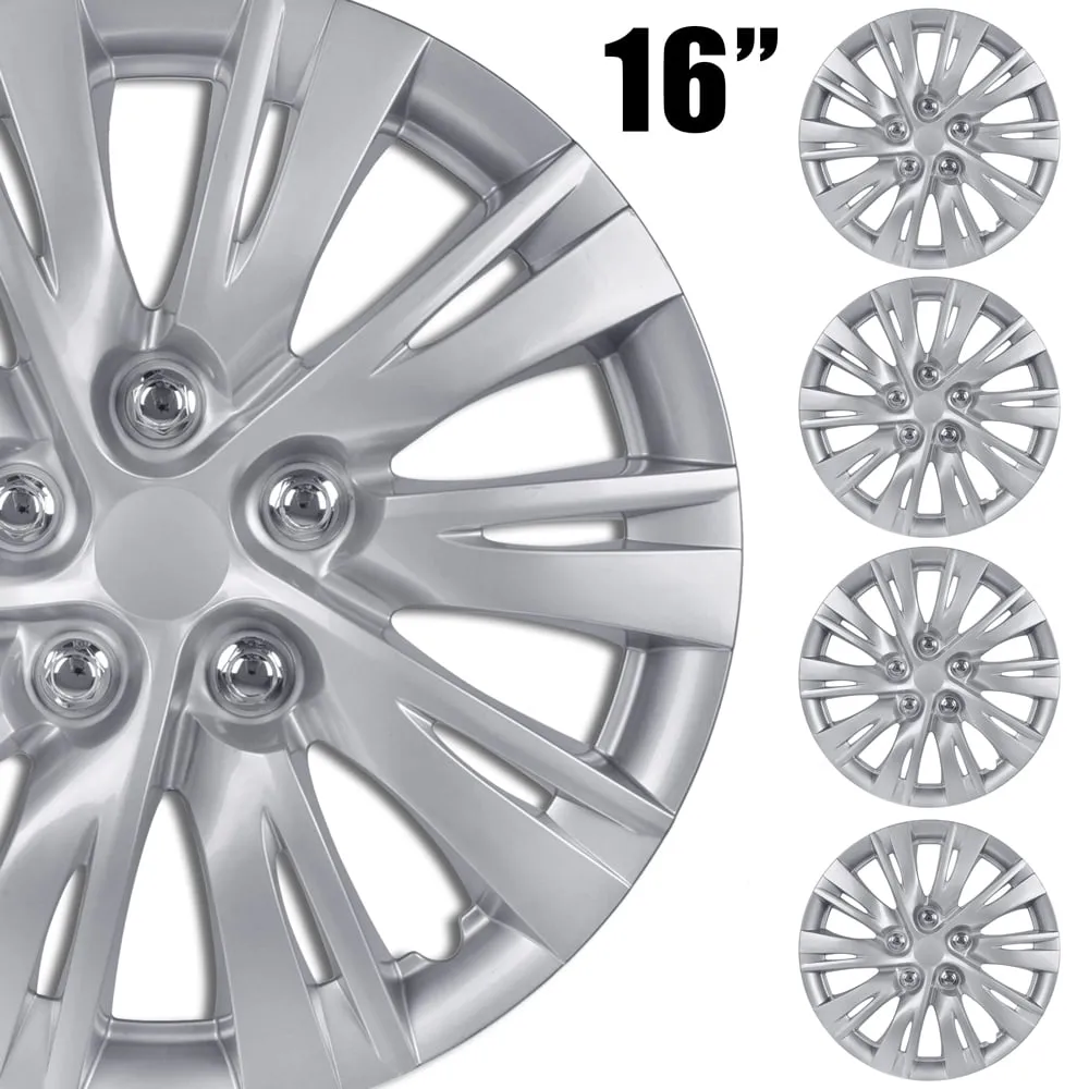 (Full 4-Pack) Premium Automotive Hubcaps, BDK 16" Wheel Rim Cover Hub Caps OEM Style Replacement Snap On Car Truck SUV - 16 Inch Set