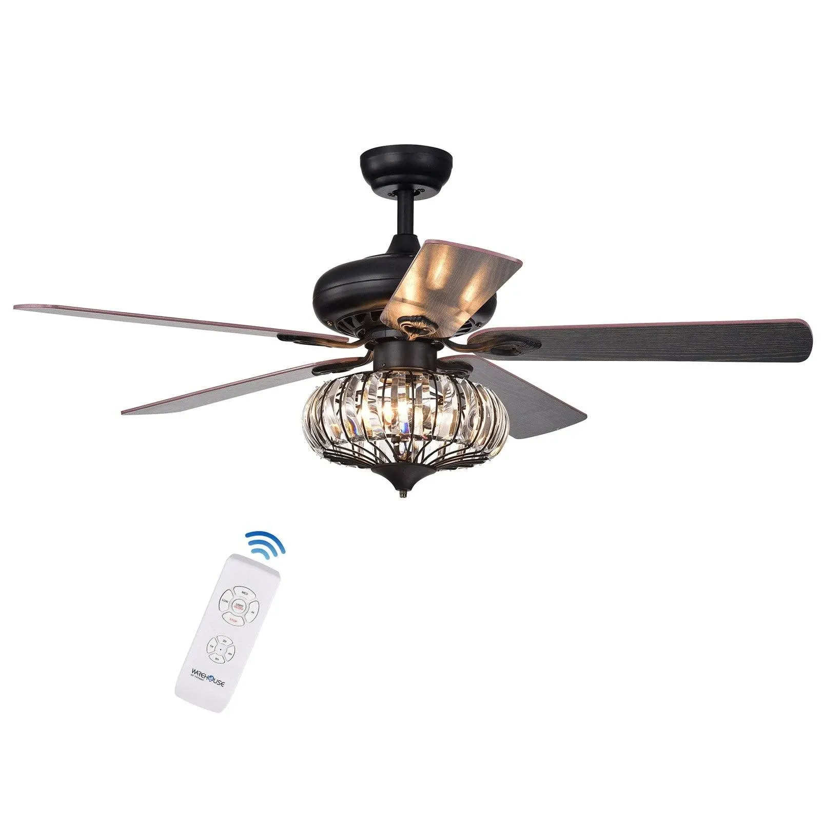 Warehouse of Tiffany CFL-8306REMO-BL 52.4 in. Chrysaor Indoor Remote Controlled Ceiling Fan with Light Kit; Black