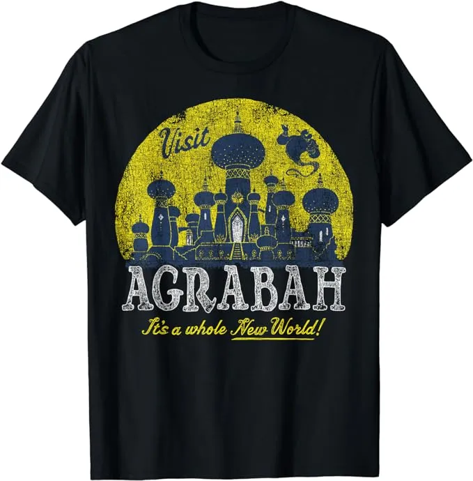 Disney Men's Aladdin Jasmine Silhouette Over Agrabah Vintage Short Sleeve T-Shirt