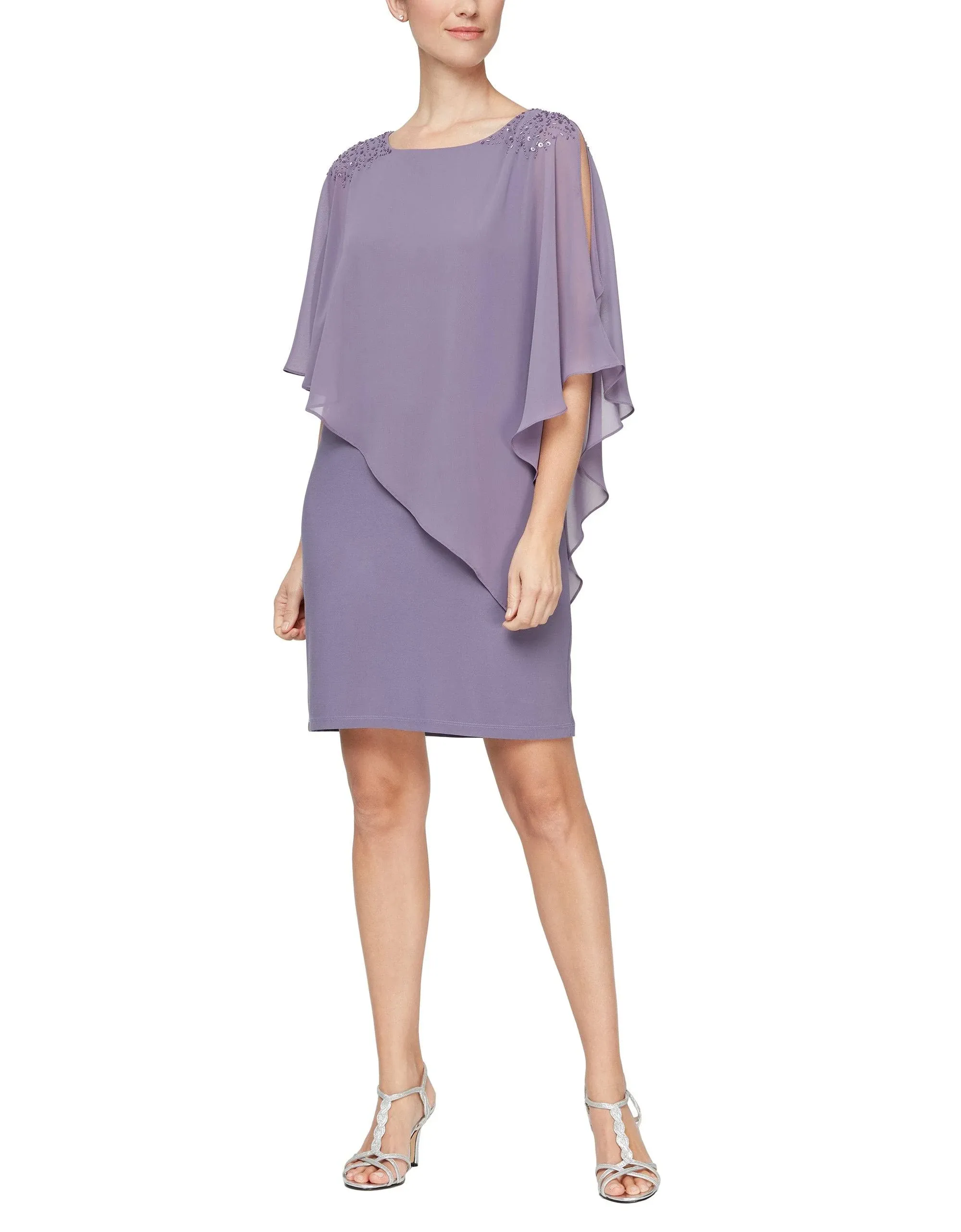 SL Fashions Women's Chiffon Cape Overlay Sheath Dress in Icy Orchid | 14 | Lord ...