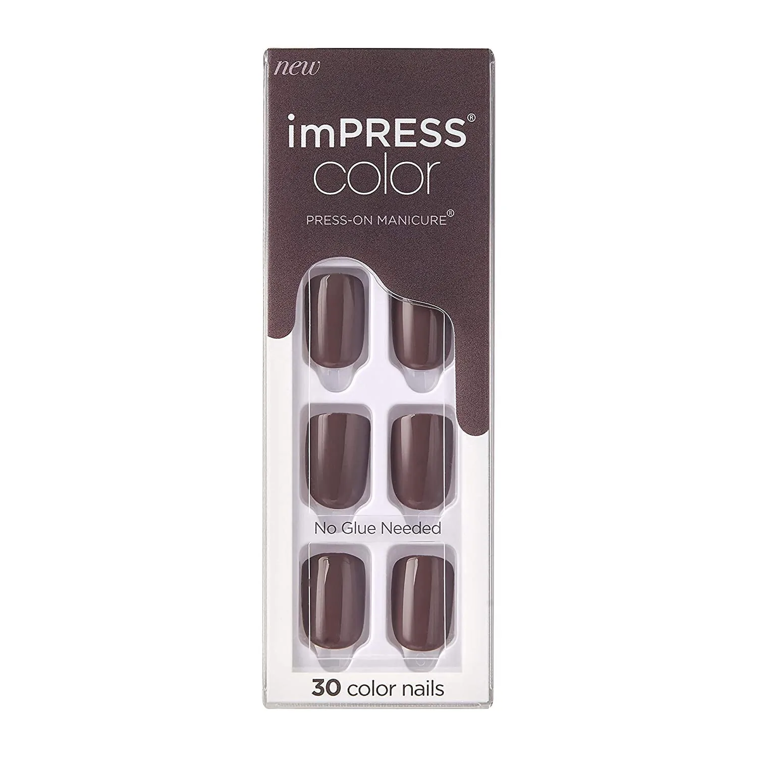 KISS imPRESS Press-on Manicure, Gel Nail Kit, PureFit Technology, Short Length, Try Gray, Polish-Free Solid Color Mani, Includes Prep Pad, Mini File, Cuticle Stick, and 30 Fake Nails