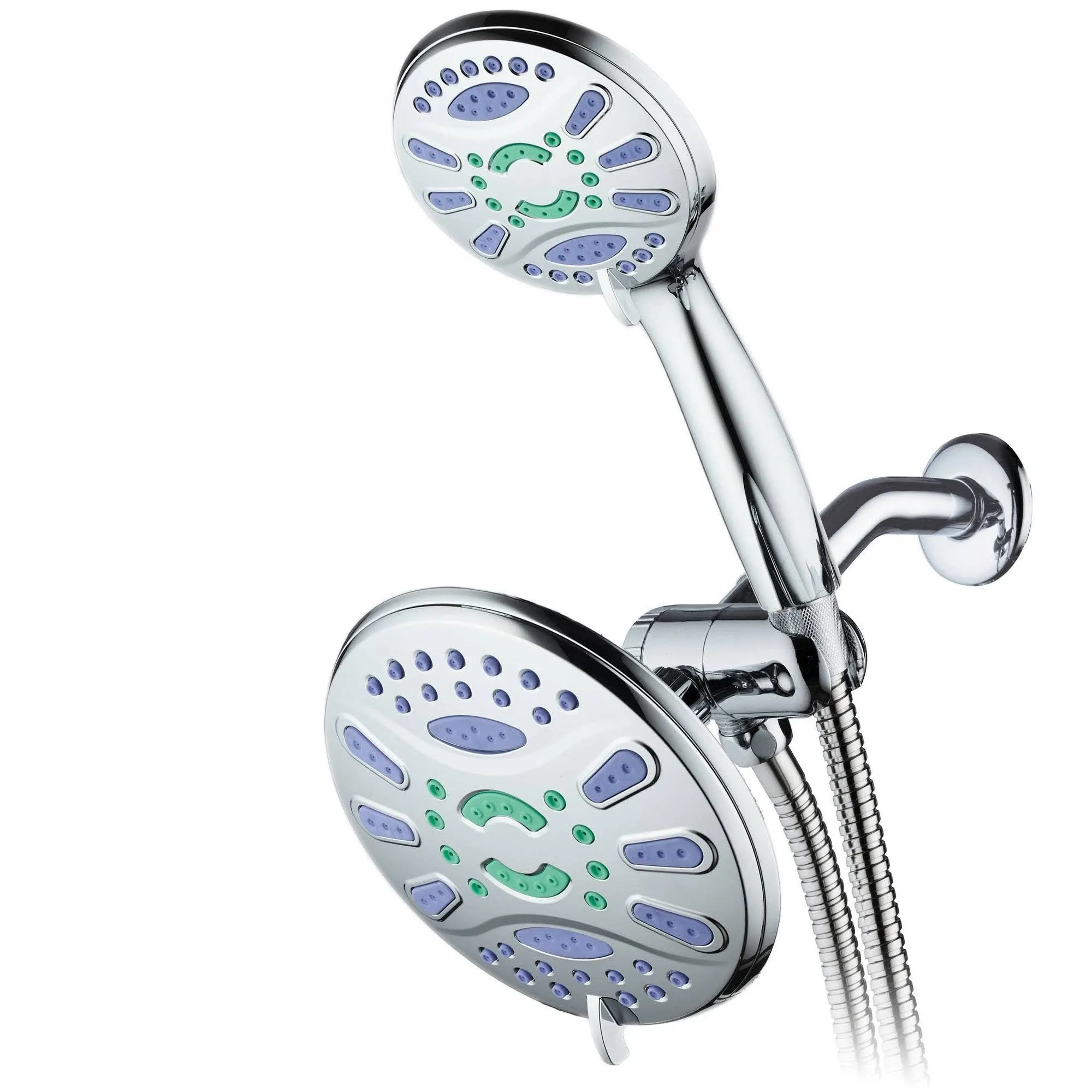 AquaStar Antimicrobial 48-spray 7 in. High Pressure 3-Way Dual Rain Shower Head ...