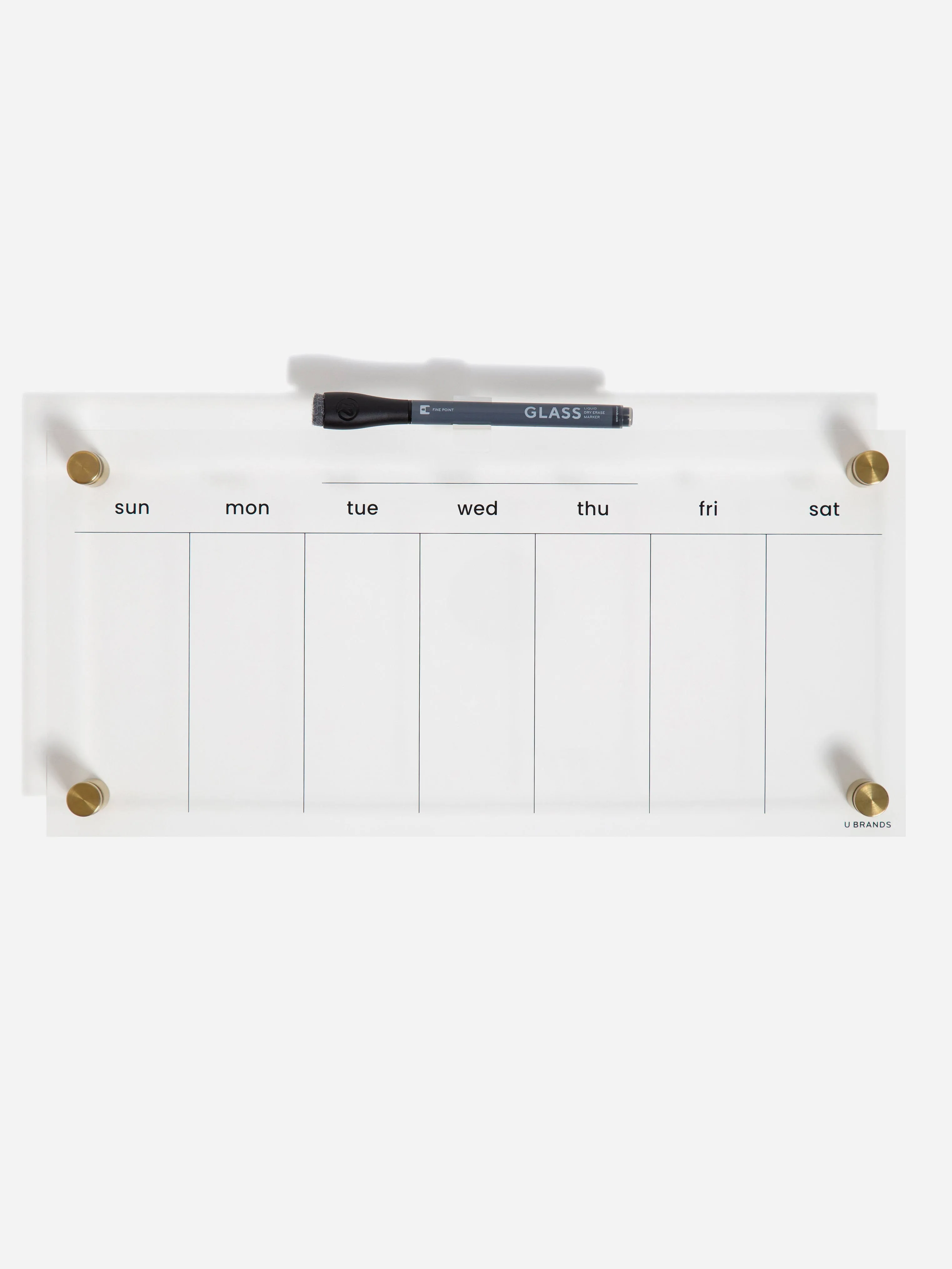 U Brands Acrylic Weekly Dry Erase Calendar, Clear with Gold Finish Hardware, 7.5” x 16”