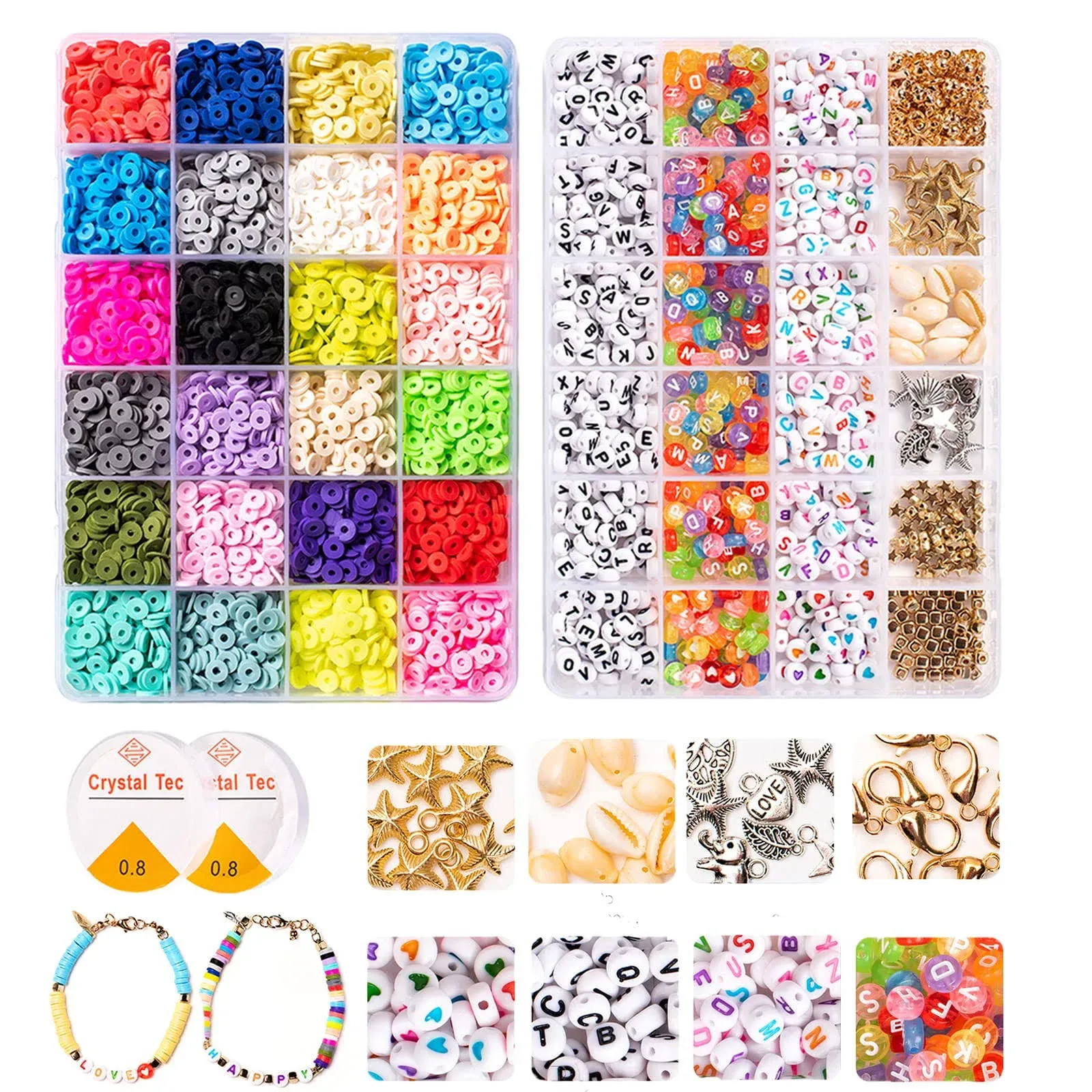 6000 Pcs Clay Heishi Beads for Bracelets, 24 Colors 6mm Flat Round Polymer Clay ...