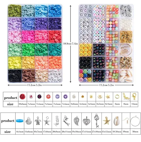 5040 Pcs Clay Beads for Bracelets Making Kit, 24 Colors Flat Polymer Clay Beads ...