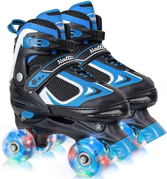 Nattork Kids Roller Skates for Boys Girls Kids, 4 Sizes Adjustable Quad Skates with All Light up Wheels - Birthday Gift for Indoor Outdoor Sports