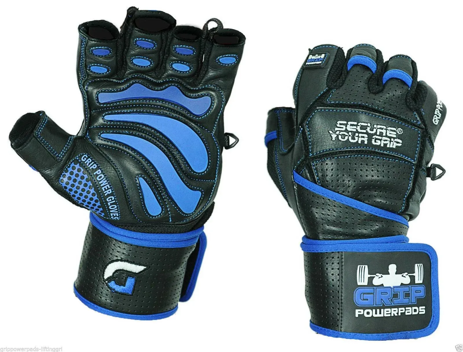 Grip Power Pads Elite Leather Gym Gloves with Built in 2" Wide Wrist