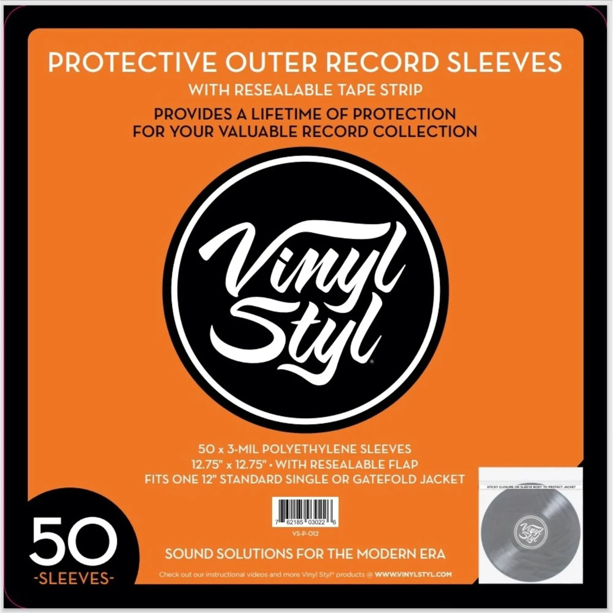 Vinyl Styl® 12 Inch Outer Record Sleeves - Resealable Flap - 50 Count (Clear)