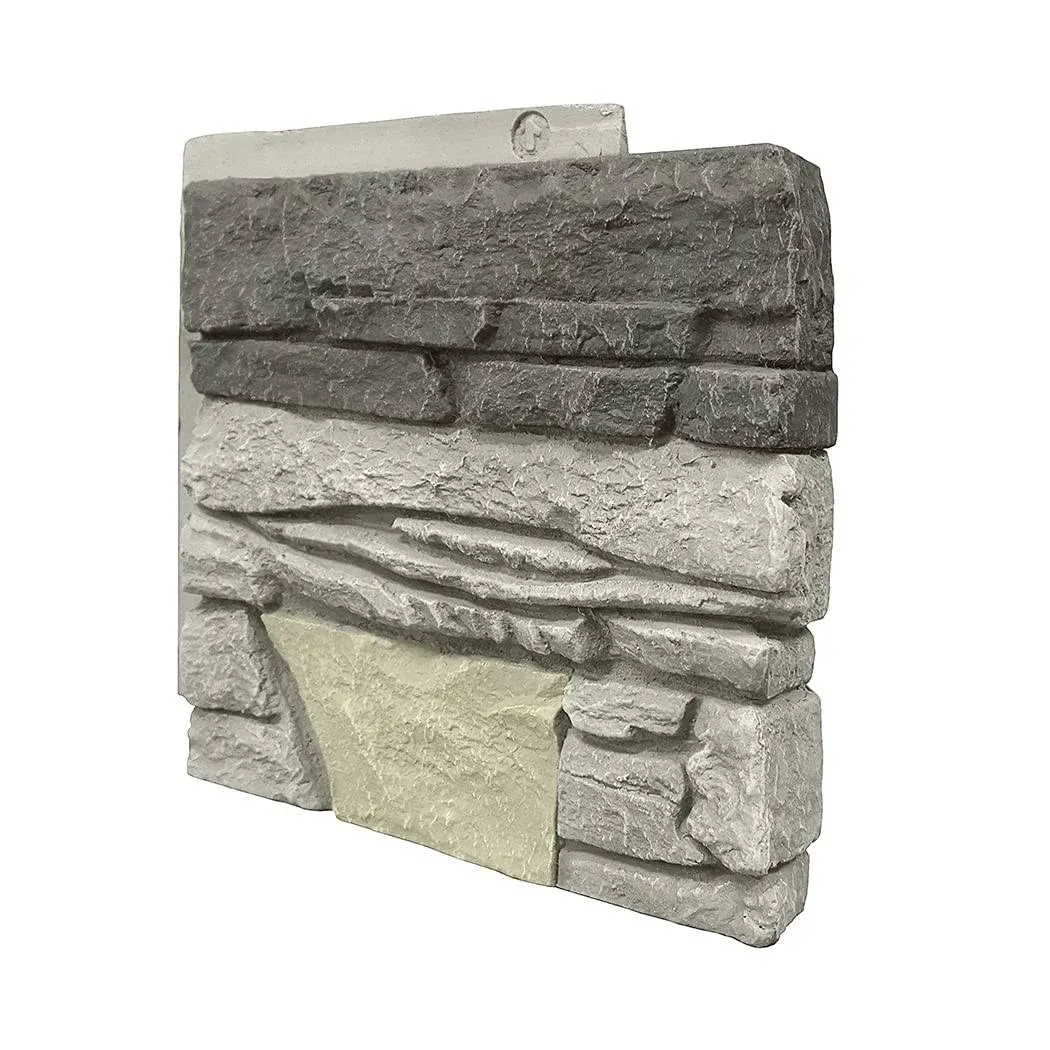 GenStone Faux Stacked Stone Right Corner Panel 12.5" x 11.25" in Northern Slate Color for Do It Yourself Friendly Home Improvement Projects