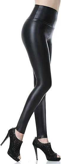 Everbellus Sexy Womens Faux Leather High Waisted Leggings