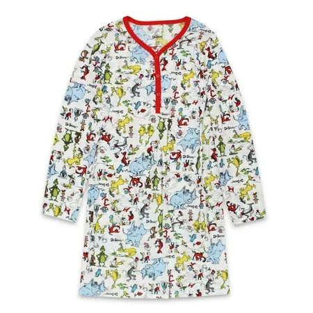 Dr. Seuss Women's Long Sleeve Dorm Nightgown Sleep Dress Pajamas Wf21487dr, Size ...