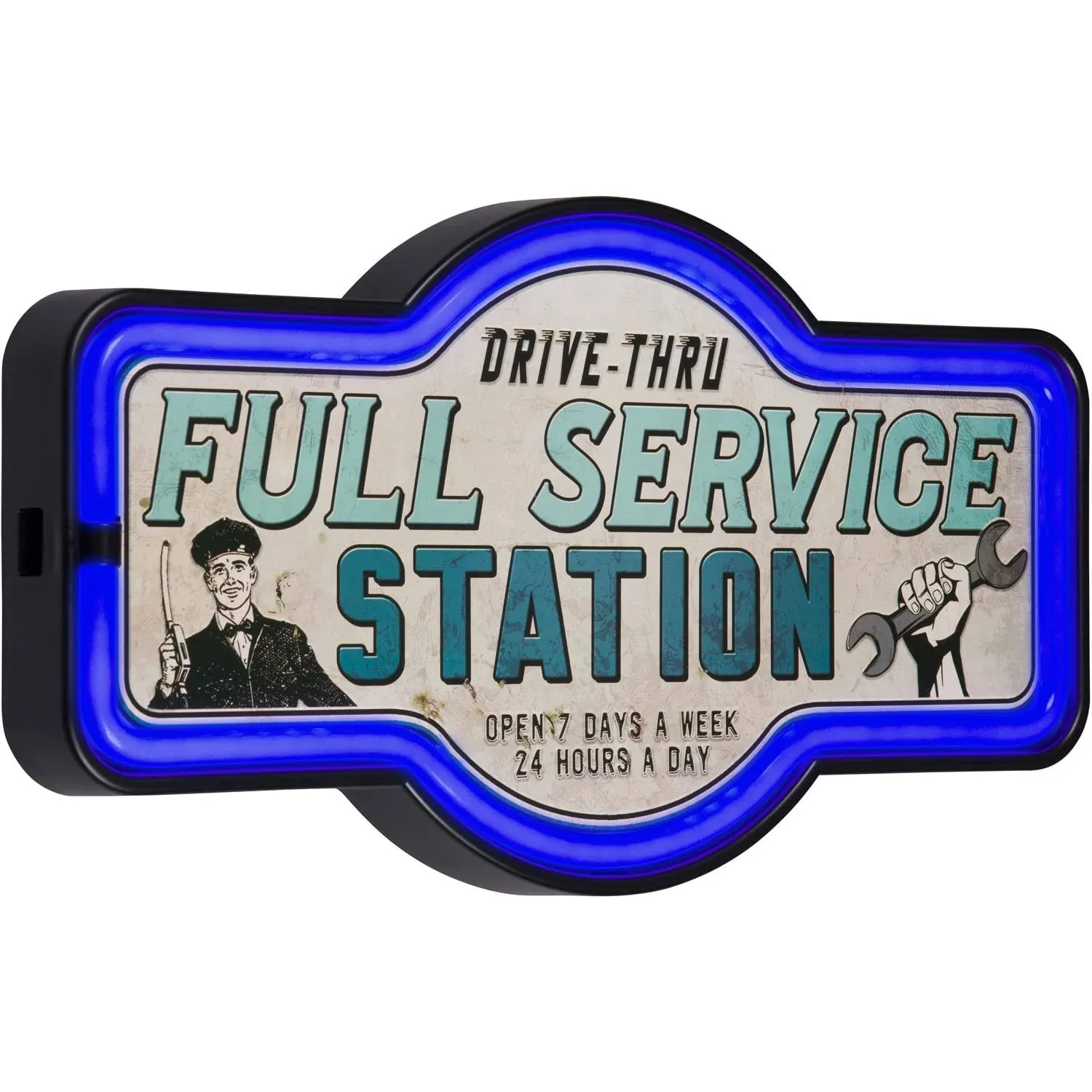 Full Service Station LED Neon Sign Retro Home Decor (17” x 9.5” x 2”)