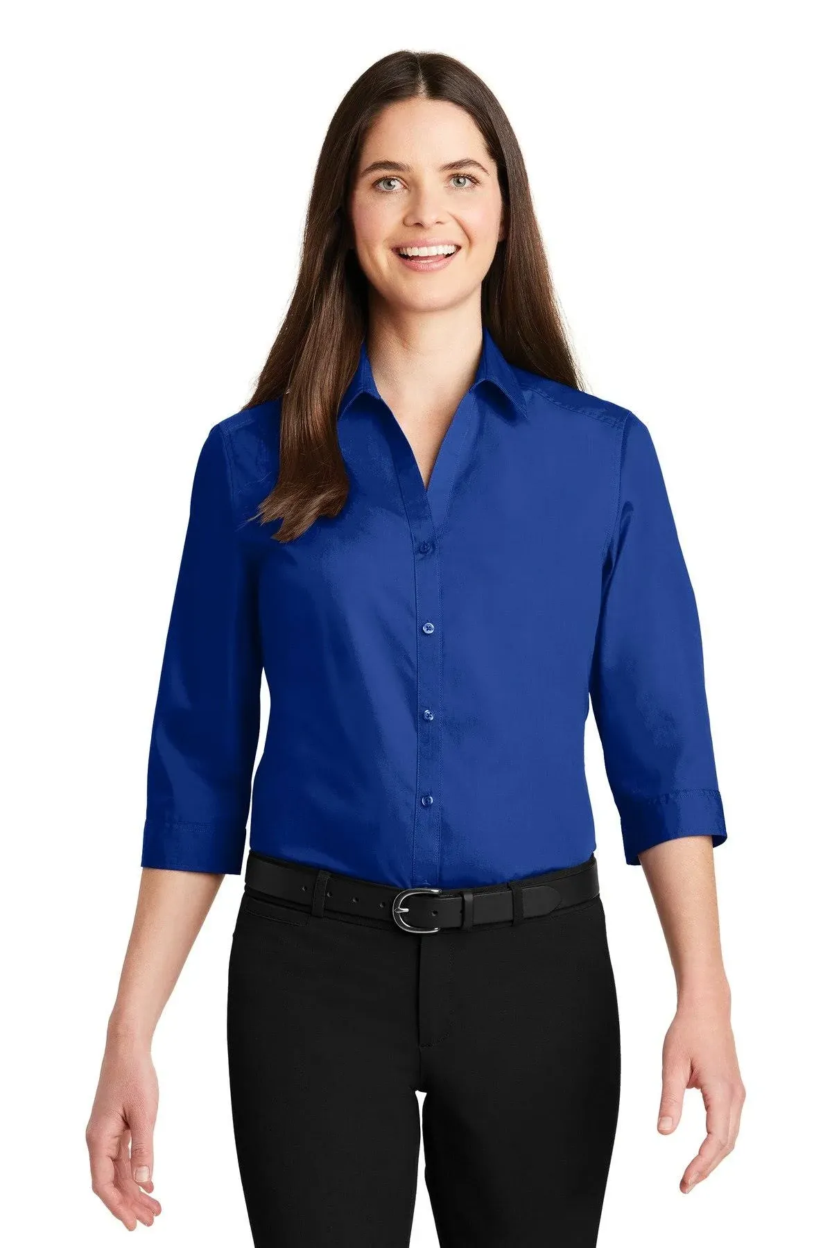 Port Authority LW102 Ladies 3/4-Sleeve Carefree Poplin Shirt - True Royal - Medium