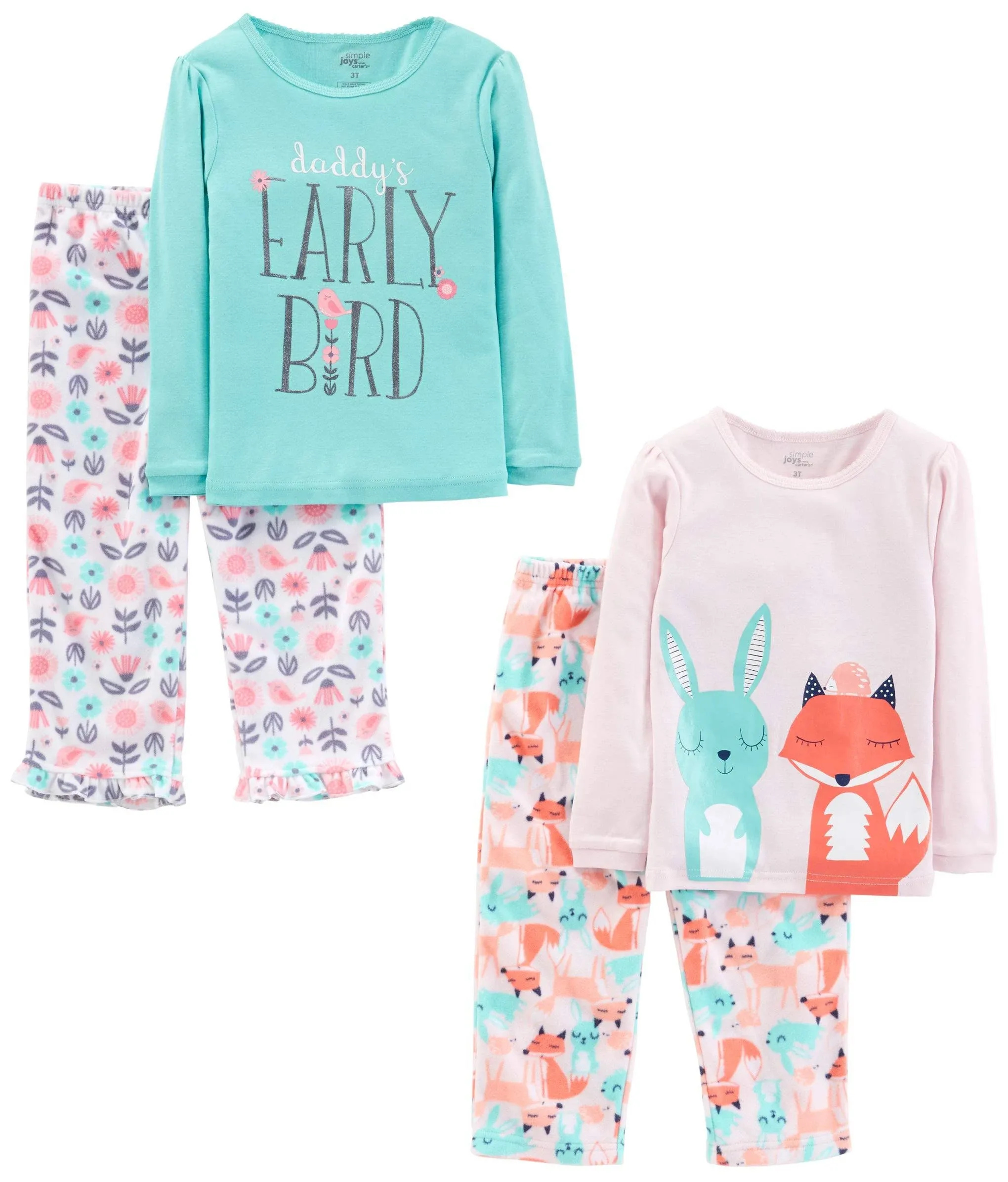 Simple Joys by Carter's Girls' 4-Piece Pajama Set (Cotton Top & Fleece Bottom)