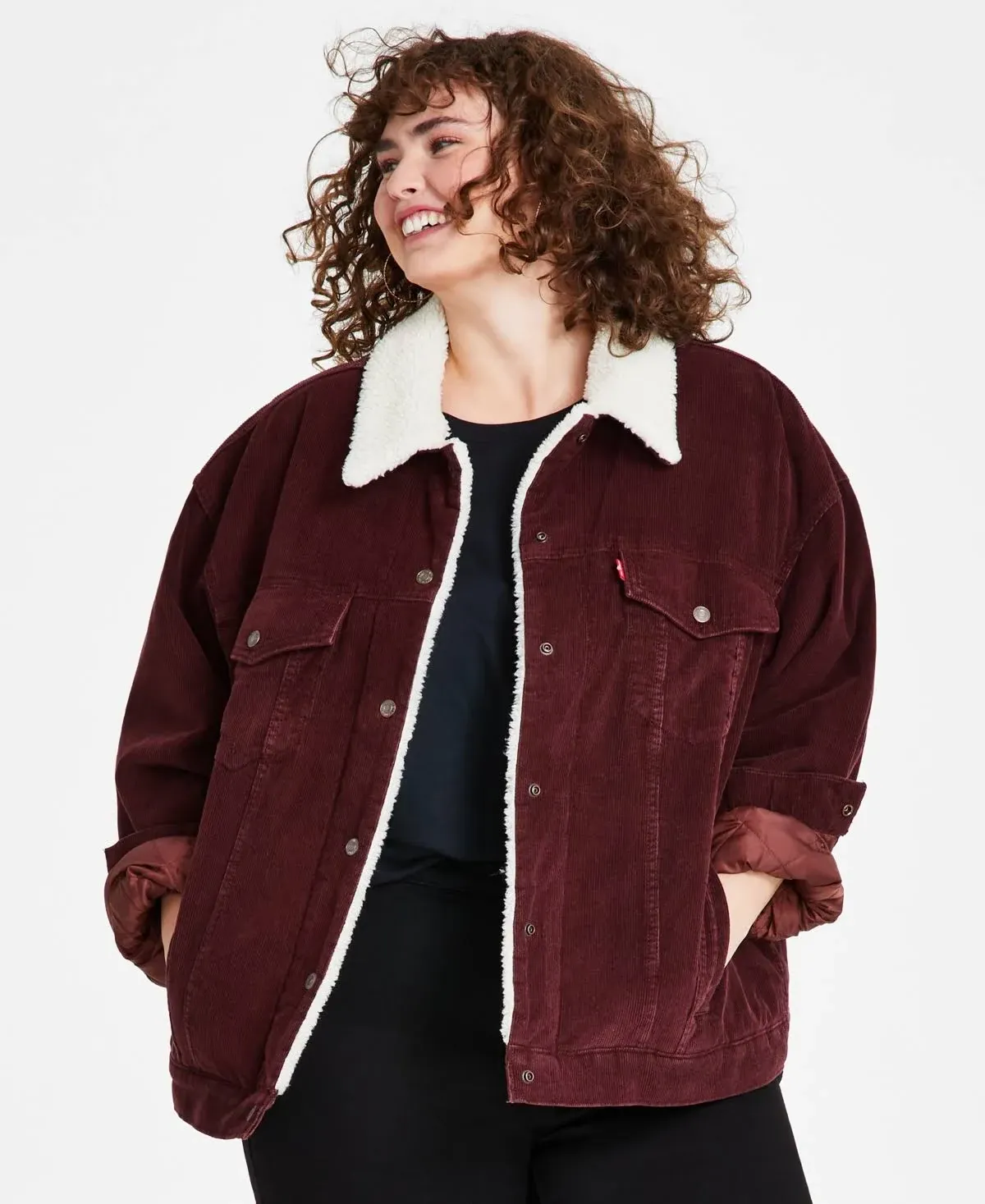 Levi's Plus Size '90s Sherpa-Trim Long-Sleeve Trucker Jacket - Decadent Chocolate ...