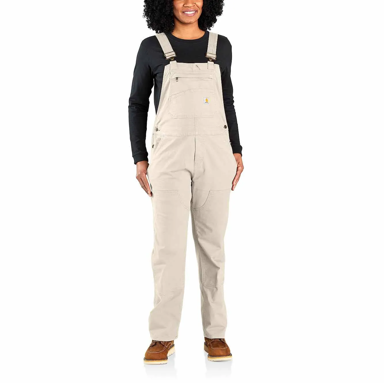 Carhartt Women's Rugged Flex Loose Fit Canvas Bib Overalls, Natural, XL