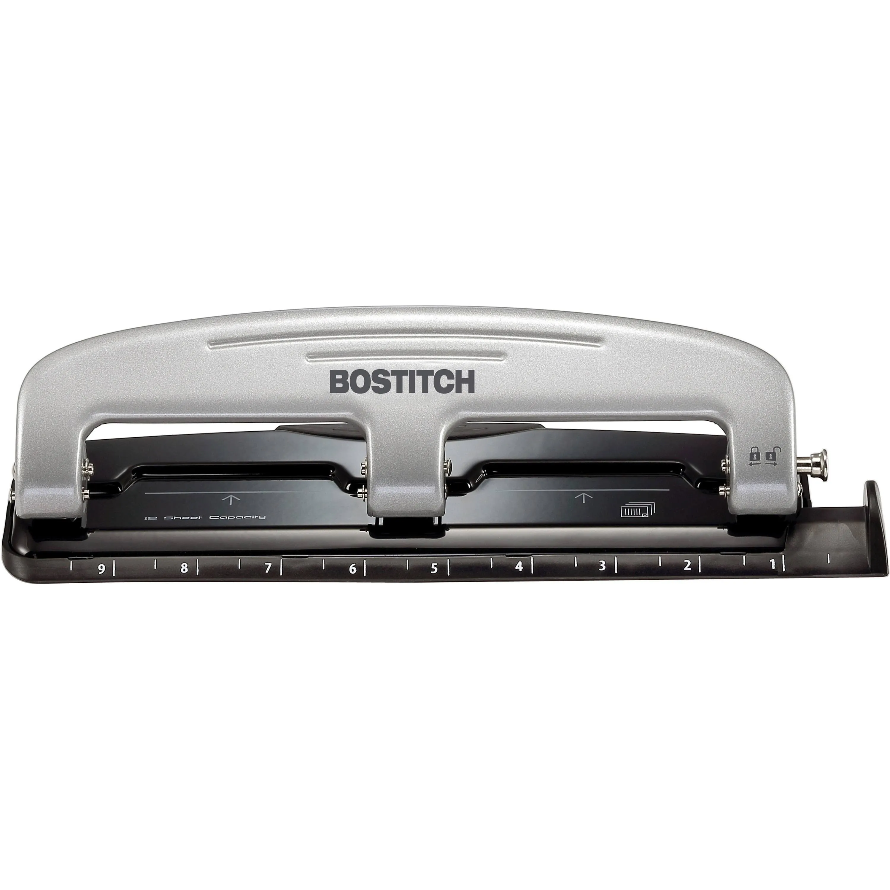 PAPERPRO Compact Three-Hole Paper Punch: 12 Sheet Capacity, 9/32 in Hole Dia.