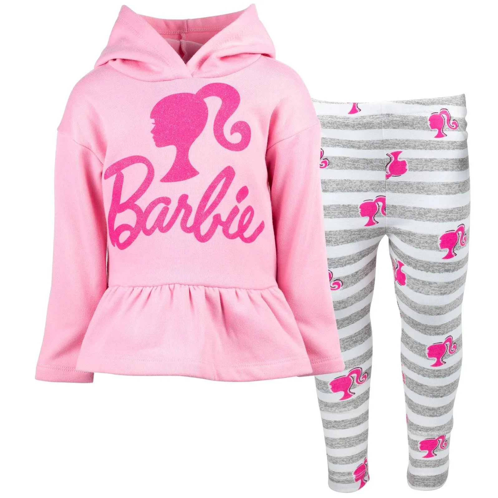 Barbie Little Girls Peplum Fleece Hoodie & Peplum Leggings Pink 6